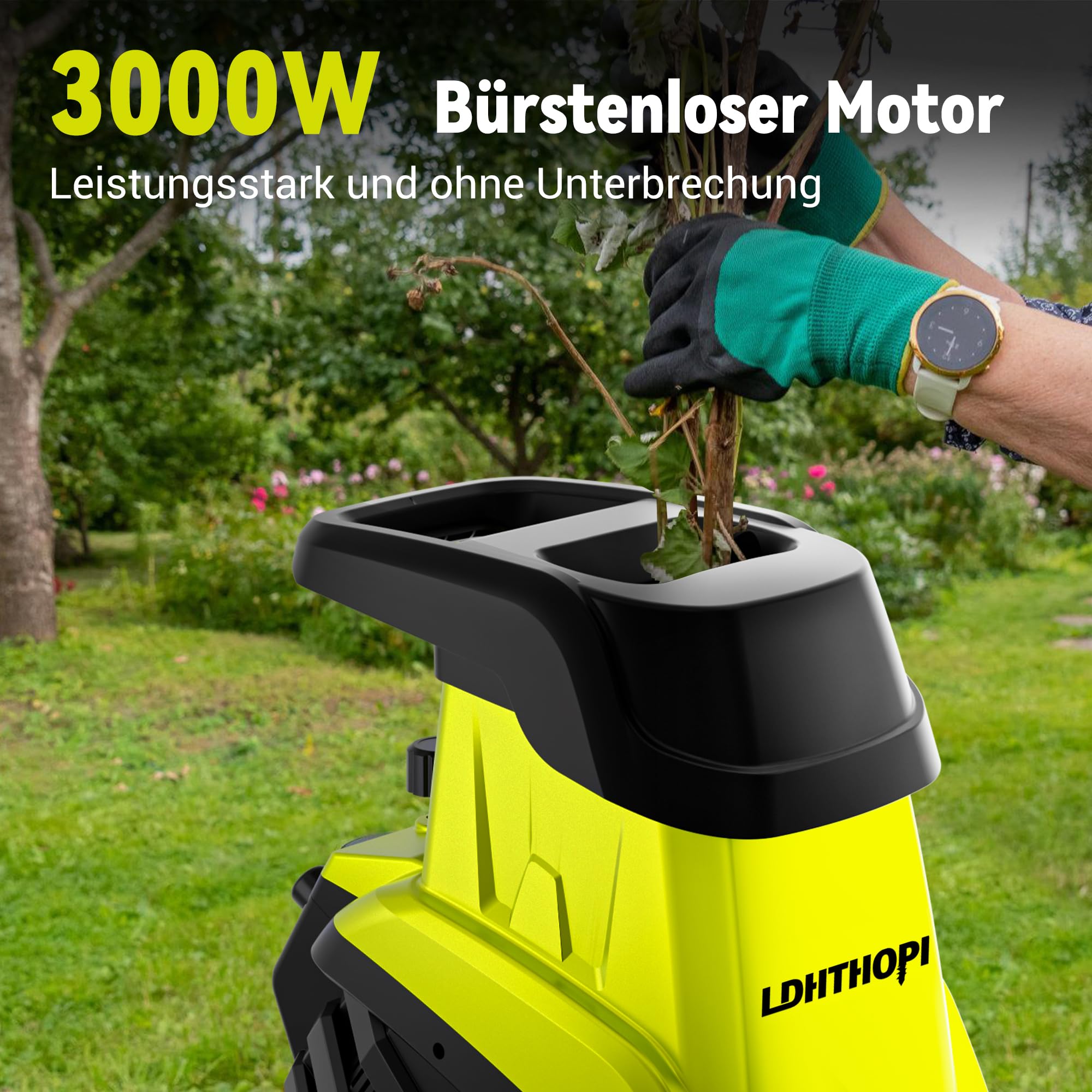 LDHTHOPI Gartenhäcksler 3000W Starke Elektro Leisehäcksler Messertechnik Aststärke MAX 45mm Häcksler 45L Fangbox Für Garten,Terrasse,Hof
