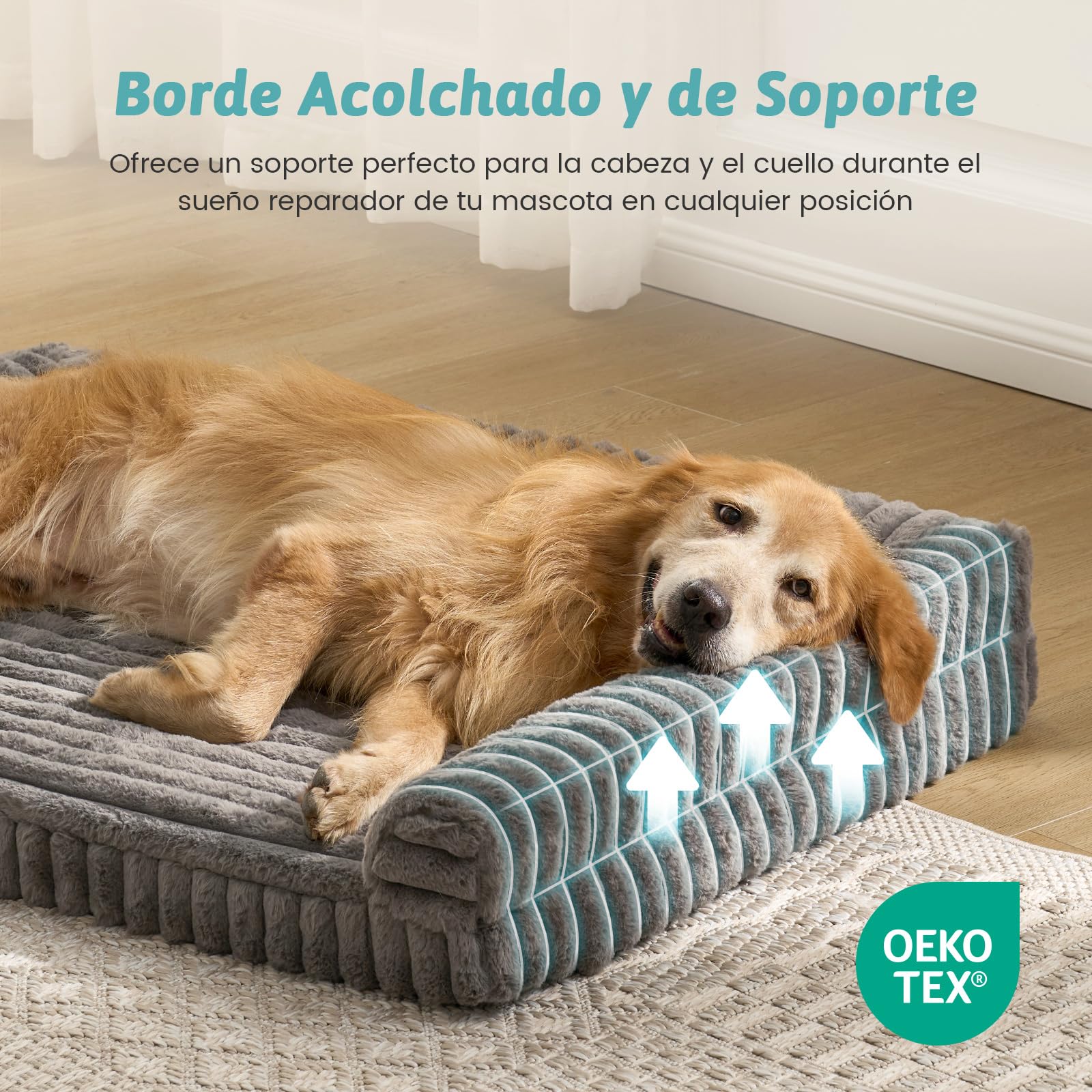 COZY KISS Cama Ortopédica para Perros de Pelo Sintético, Sofá Ergonómico para Perros Muy Grandes, 110x80x17 cm - Diseño Acordonado, Lavable, Antideslizante, Gris XL