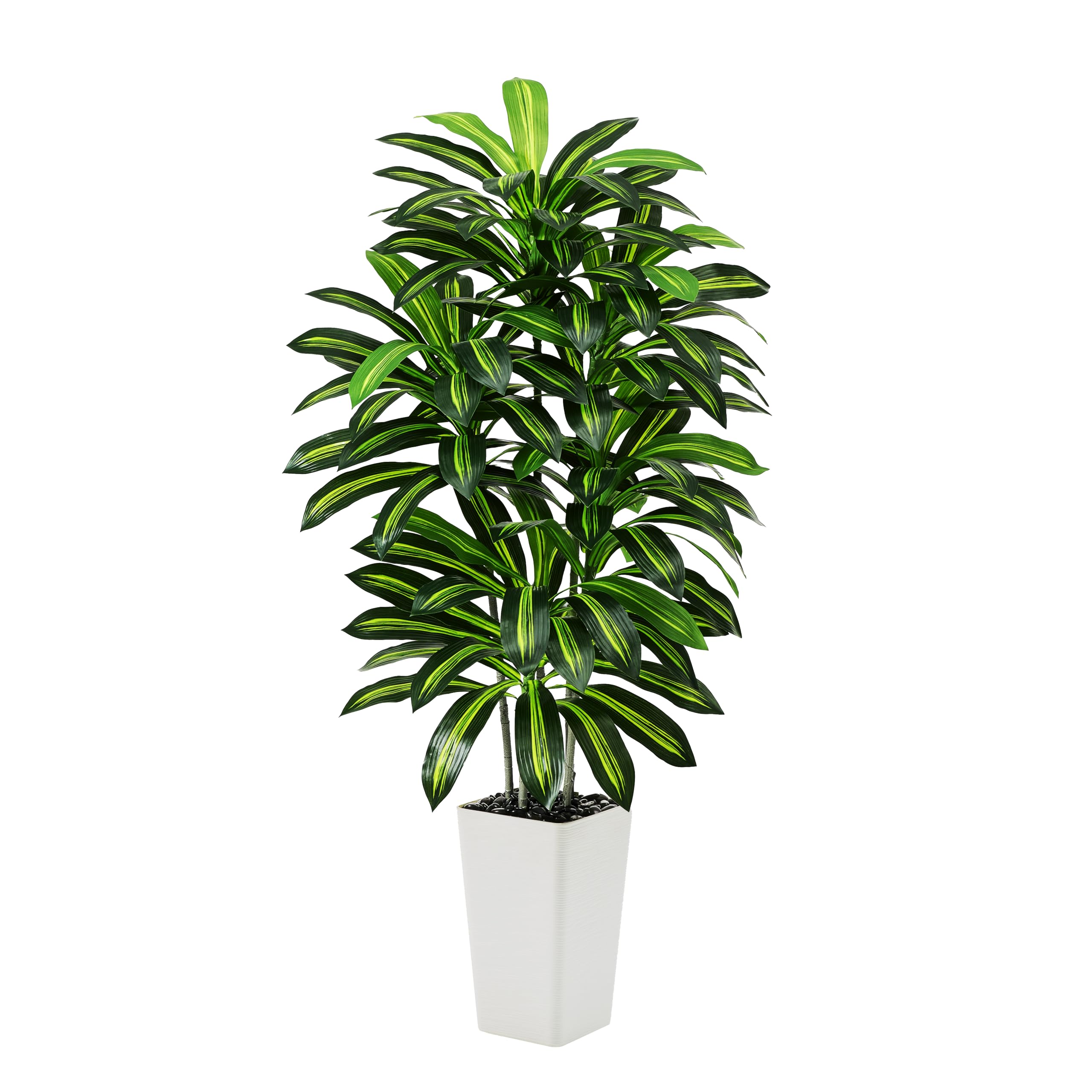Artificial Dracaena Tree - 5FT Tall Fake Plants with White Tall Planter - Artificial Plants Indoor Floor Plant in Pot - Large Tropical Fake Yucca Potted Tree for Home Office Living Room Decor
