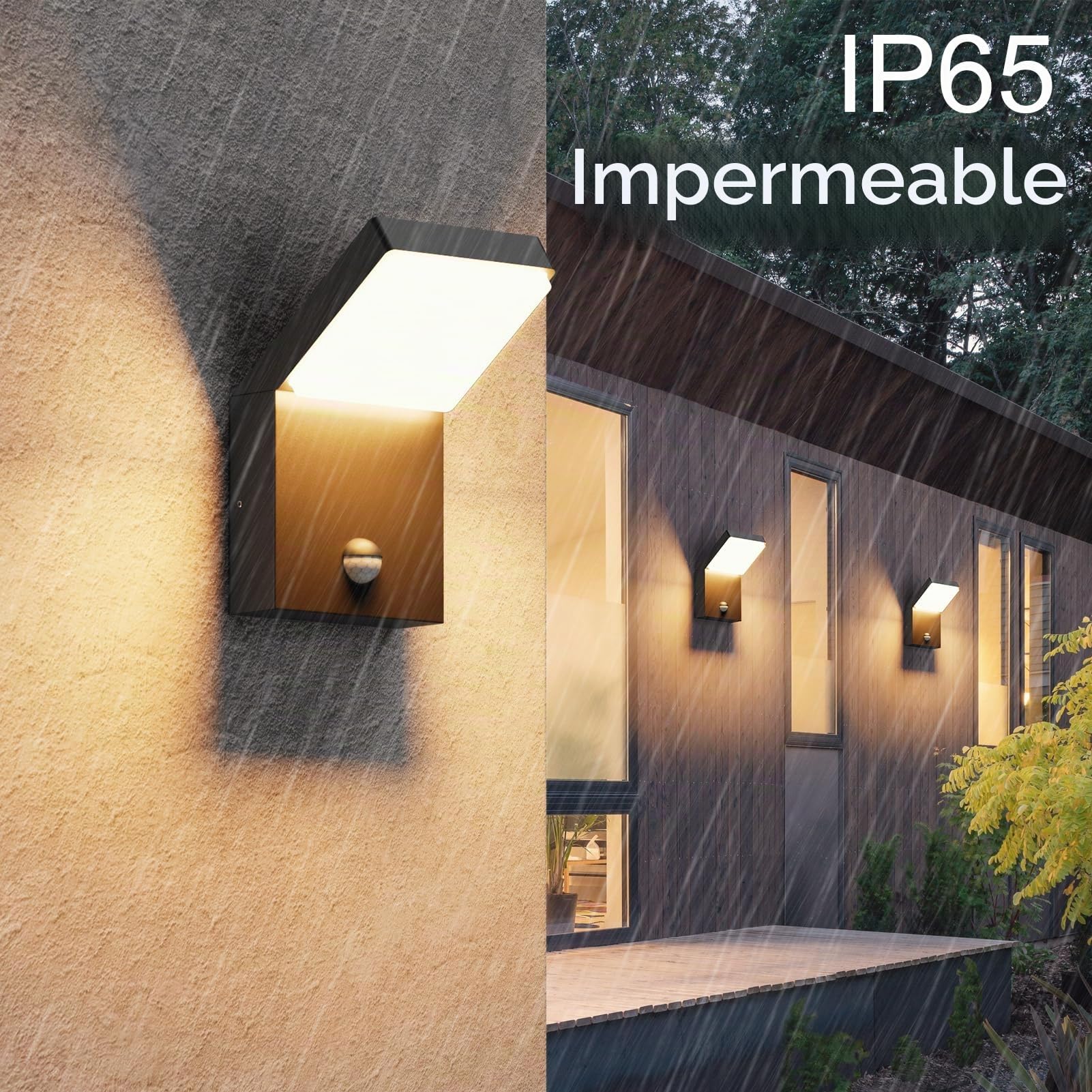 Klighten Apliques Exterior 24W LED con Sensor de Movimiento, Luces pared IP65 Impermeable, Lámpara Pared Moderno Aluminio para Terraza Pasillo Entrada, 1500LM, Blanco Calido 3000K, Negro