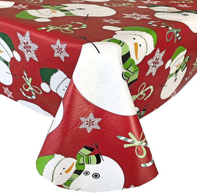 Newbridge Red Swirling Snowman Christmas Vinyl Tablecloth Vinyl Christmas Tablecloths