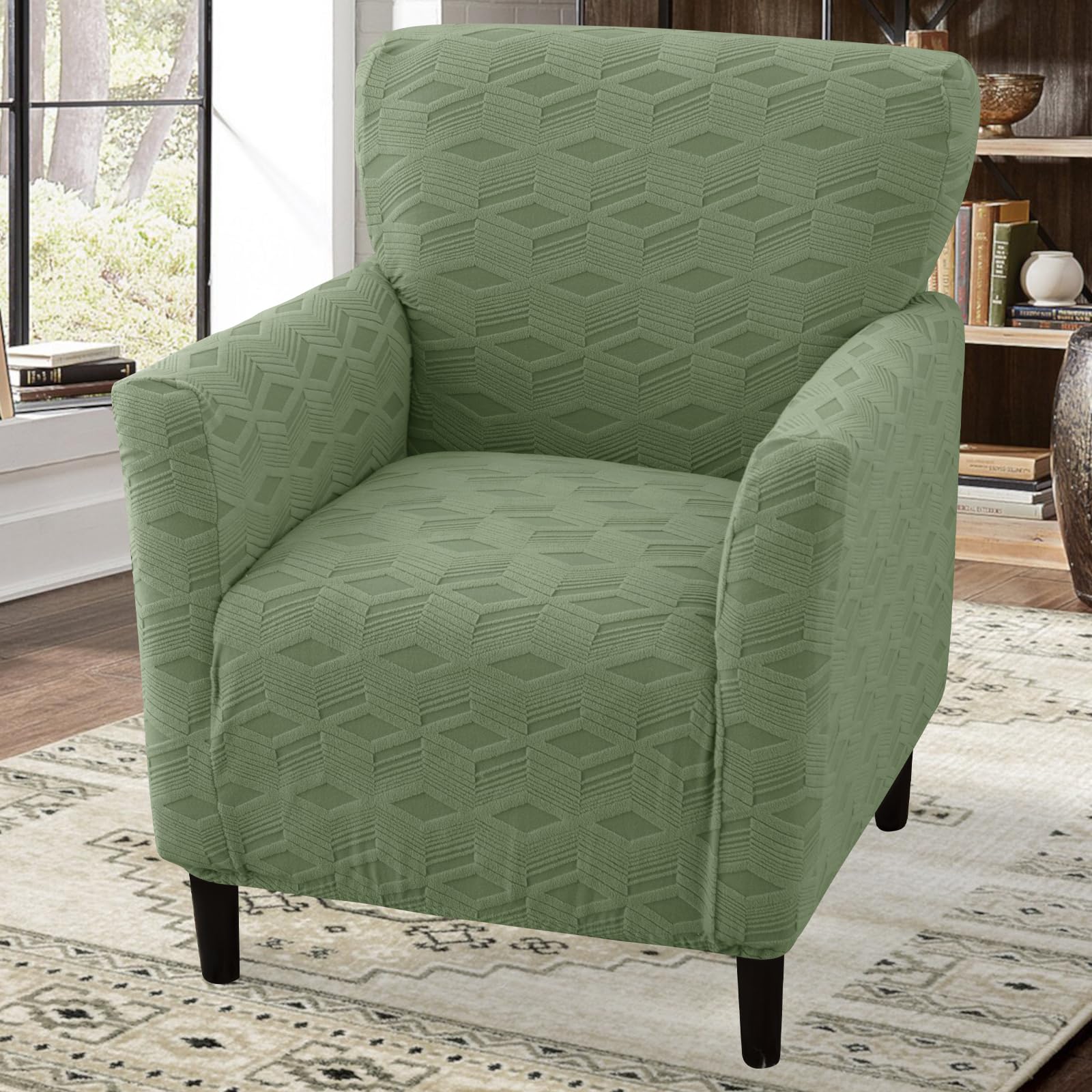 LiveGo Stretch Banquet Armchair Slipcover, Knit Chair Covers with Arms, Non-Slip Waterproof Chair Slipcover for Living Room, Office, Reception, and Pet-Friendly Furniture Protector (Bean Green C) โ image 1