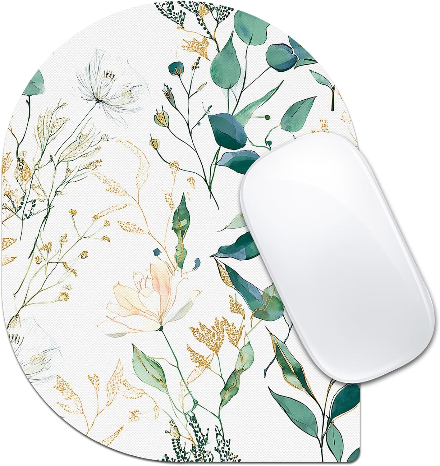 Contoured Oval Mouse Pad 6x8in Non-Slip for Laptop,Leaves
