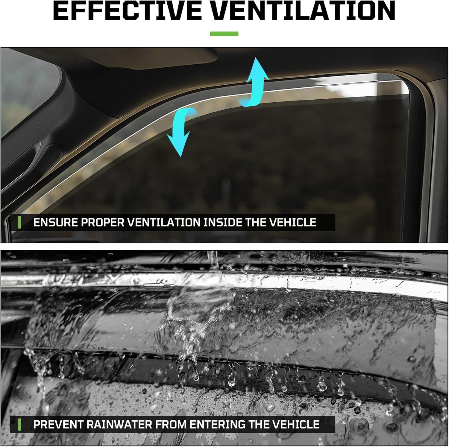 Window Rain Guards for 2015-2025 Ford F150 Supercrew Cab,Tape-On Rain Guards for Car Windows,Vent Deflector Visor,with Chrome Trim Window Visor,F150 Truck Accessories-4 Pcs