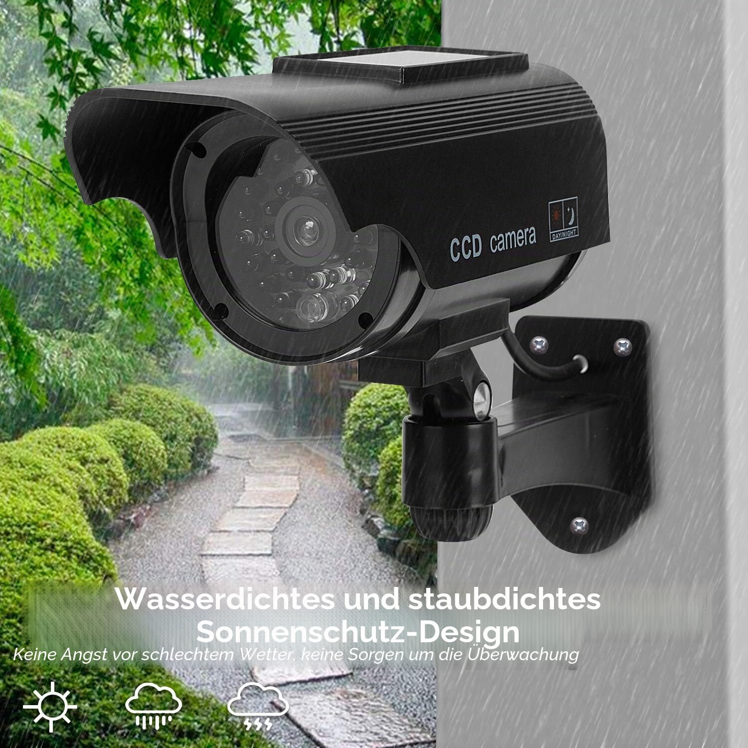 4 Stück Attrappe Kamera CCTV Dummy Überwachungskamera mit Rot Blinkender LED Fake Sicherheitskamera - Schwarz