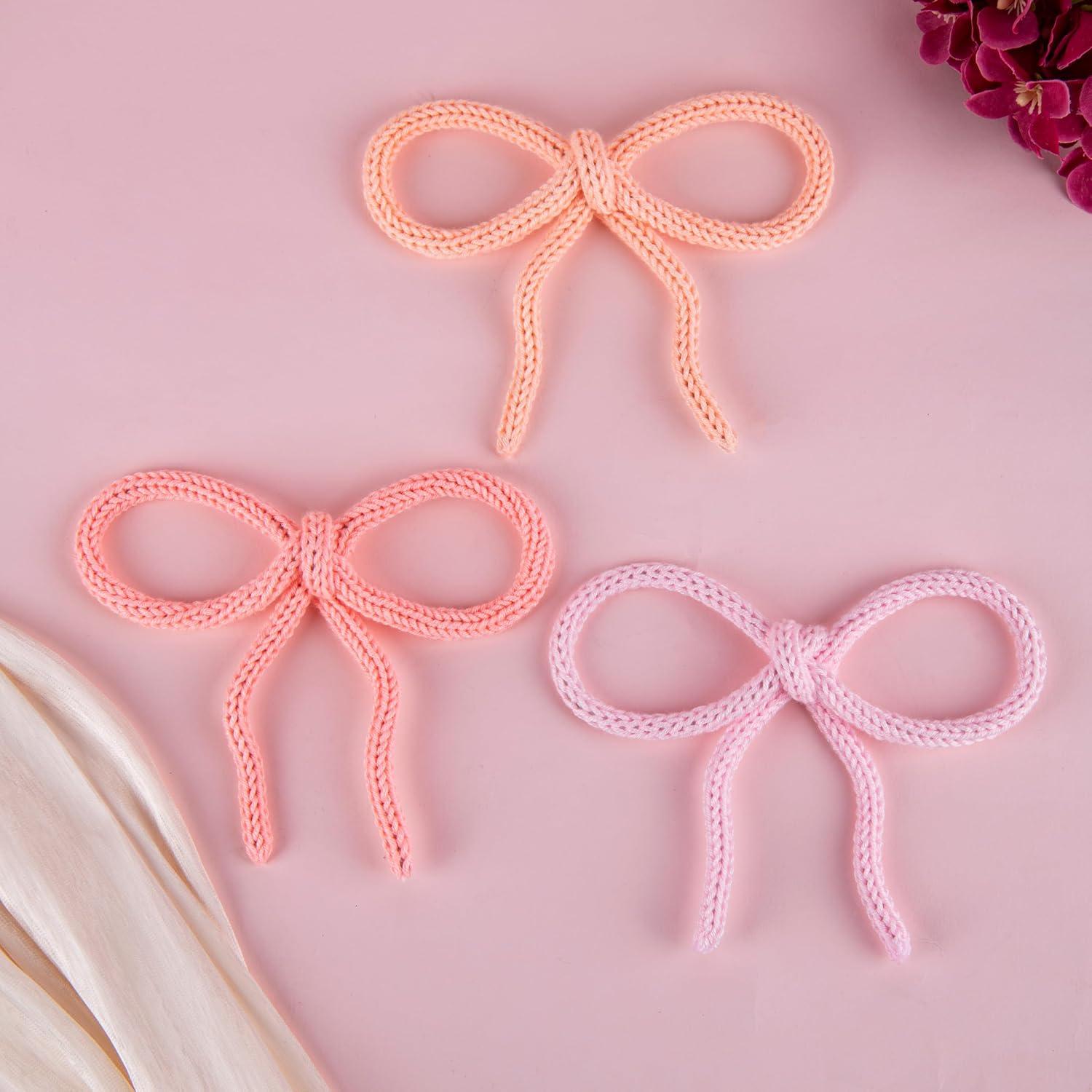 4 Pcs Boho Bow Wall Decor Pink Bow Nursery Decoration Coquette Room Decor Woven Macrame Hanging Wall Tapestry 2 Size Pink Preppy Decoration for Bedroom Nursery Dorm Girls Room