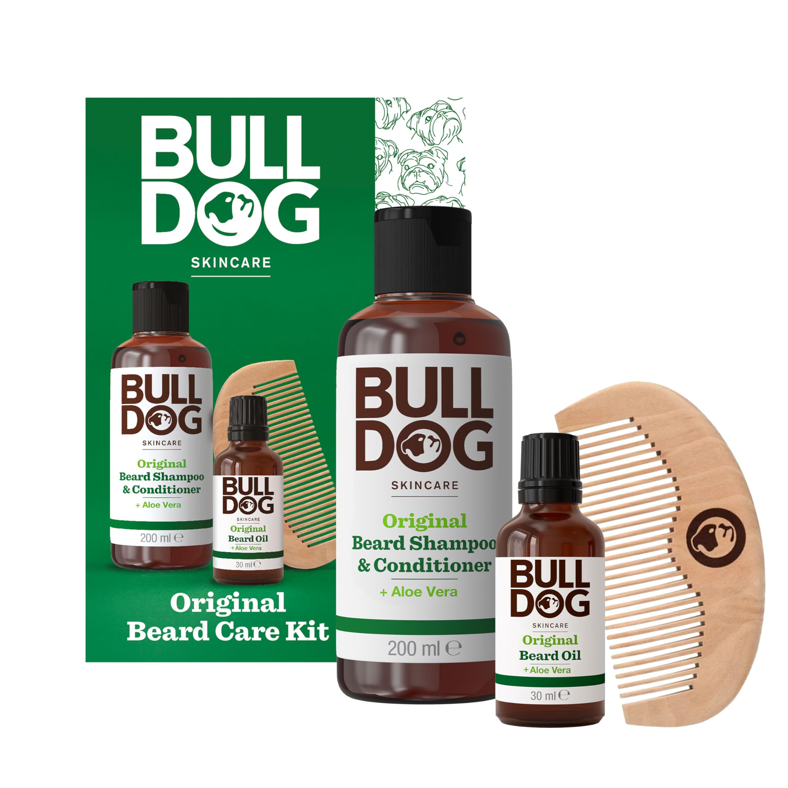 BULLDOG SKINCARE Original Beard Care Giftset for Men, 2 Products & Comb