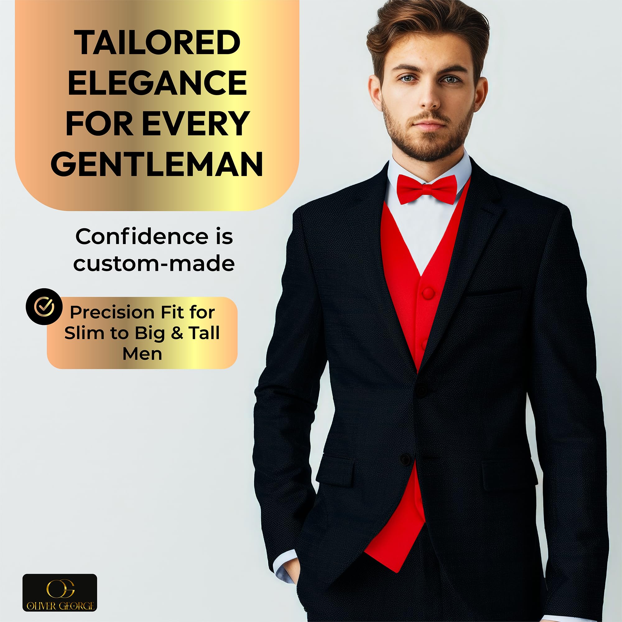 Exclusive Distributor Oliver George 2pc Solid Men's Vest and Bow Tie Set For Men | Men's Tuxedo and Suit Vest For Men | Solid Formal Waistcoat | Red XX-Large