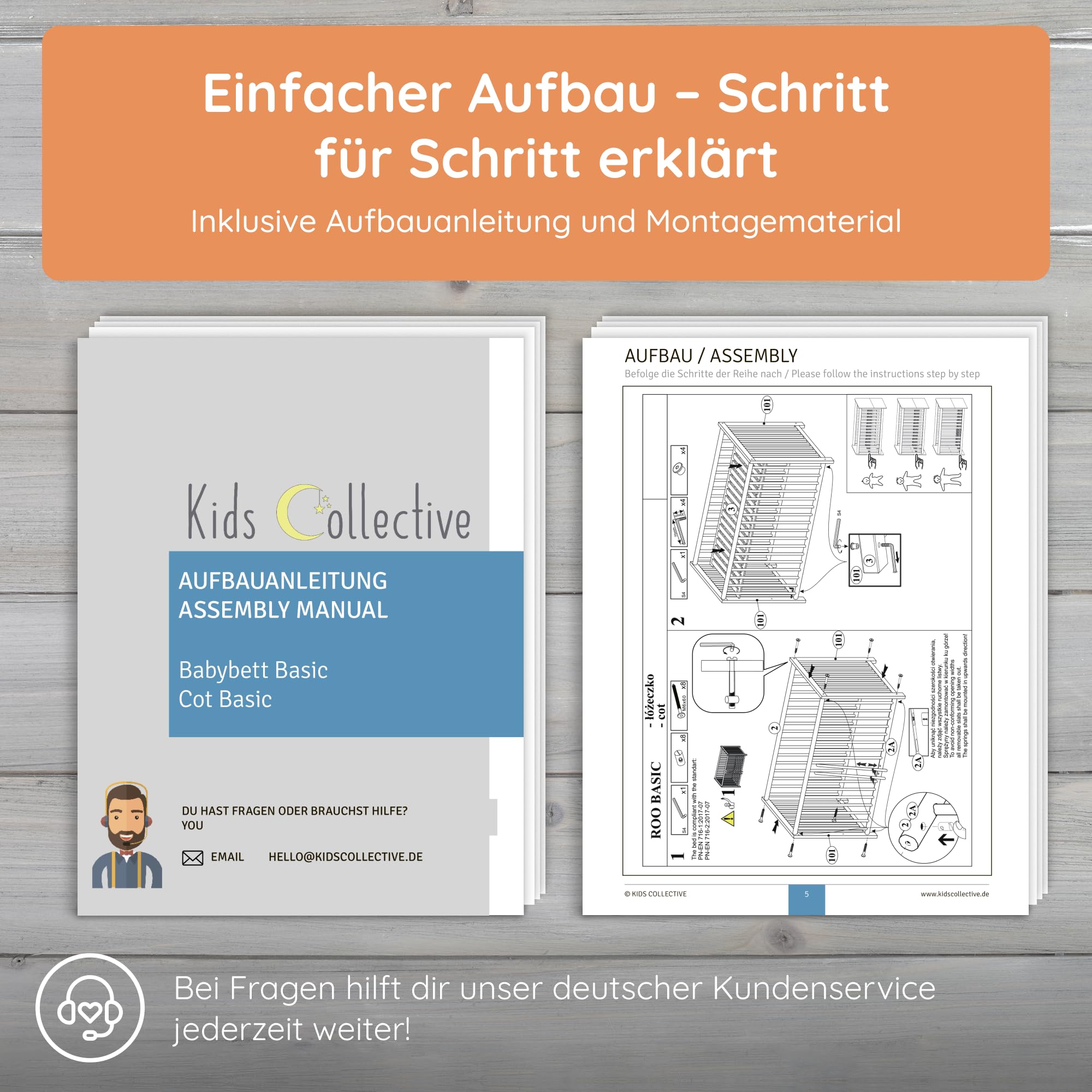 Kids Collective Babybett Kinderbett Gitterbett 60x120 & 70x140 cm mit Matratze höhenverstellbarer Lattenrost & herausnehmbare Sprossen stabiles Buchenholz | ab Geburt bis 3. Lebensjahr | Natur