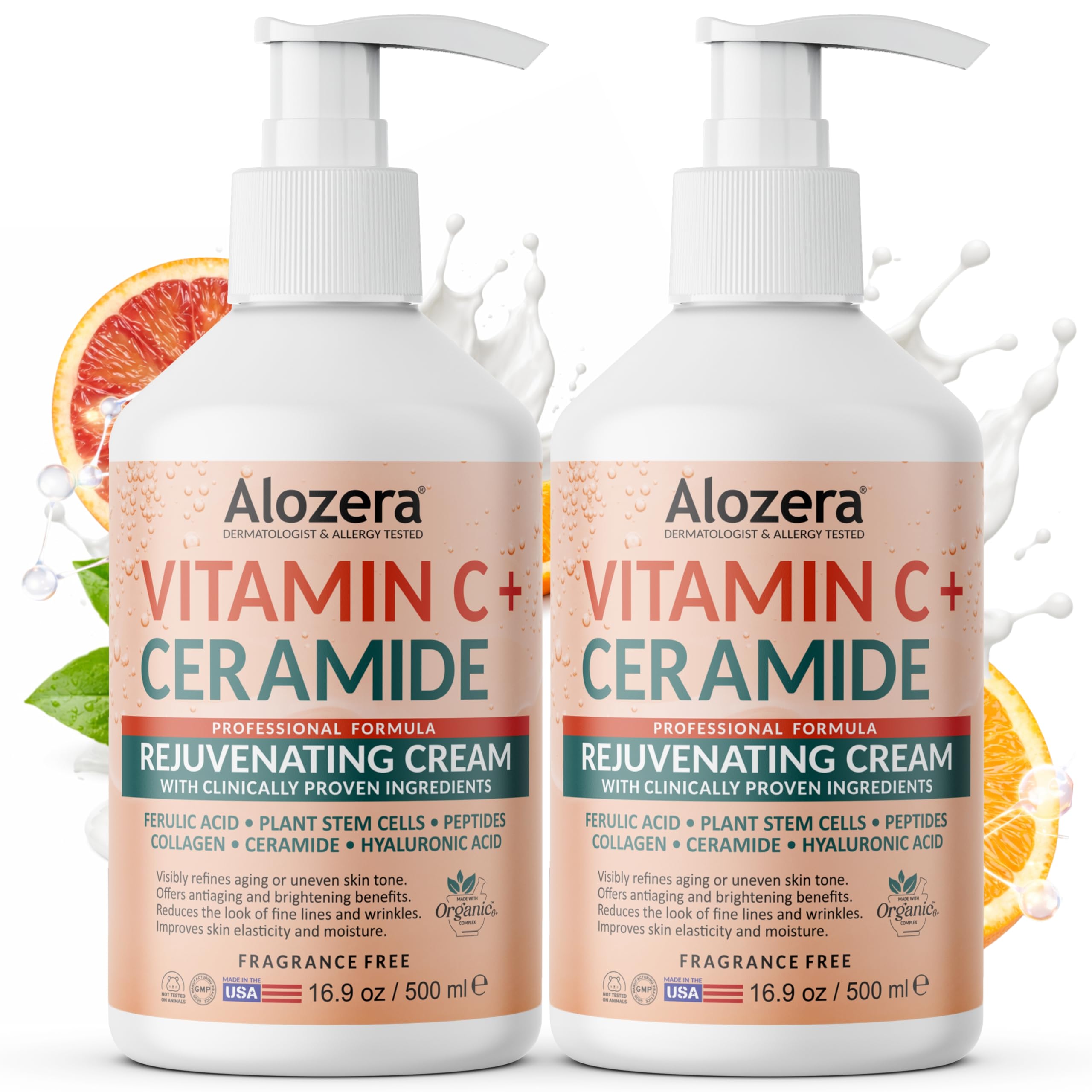 Alozera Vitamin C Body Lotion with Ceramides & Stem Cells, Anti-Aging Moisturizing Body Cream for Noticeably Brightening & Visibly Even Skin Tone,