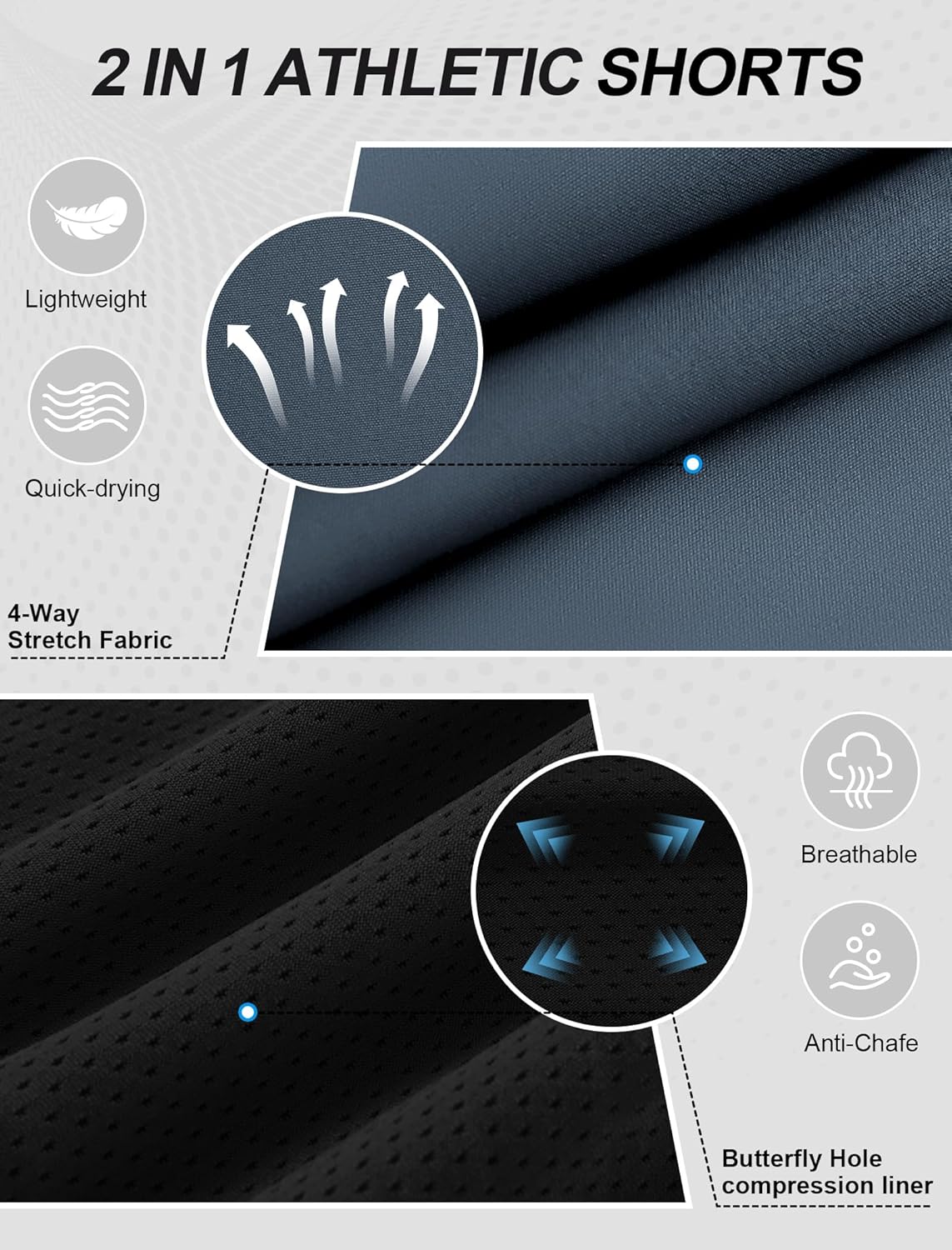 Mens Running Shorts 2 in 1 Gym Workout Shorts 7 inch Quick Dry Athletic Short with Liner Zip Pockets - Image 2