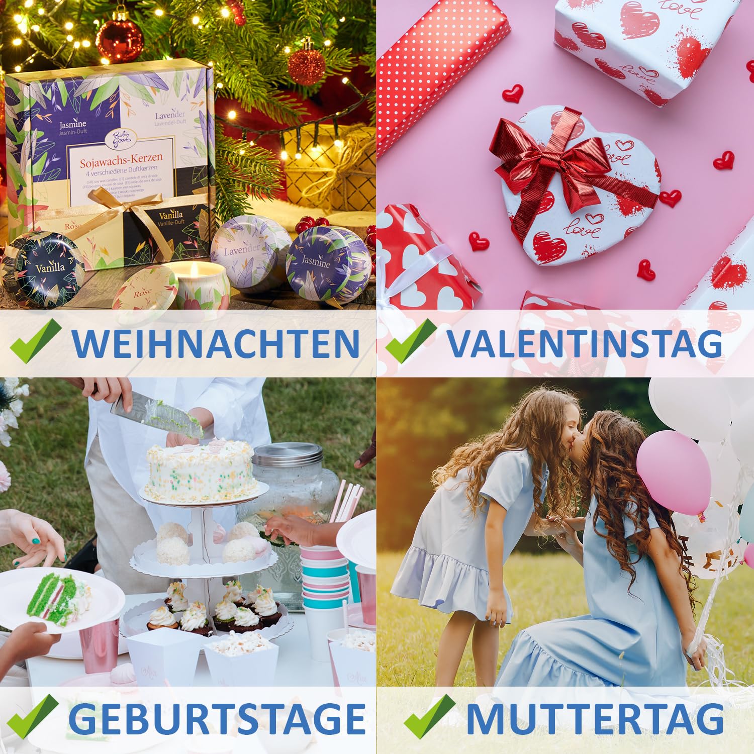 16x Sojawachskerze - Präsent-Set mit verschiedenen Duft-Kerzen - Aromatherapie - Wachs-Kerze - Geschenkset für Valentinstag, Muttertag und Geburtstag (16 Stück - Duftkerzen)