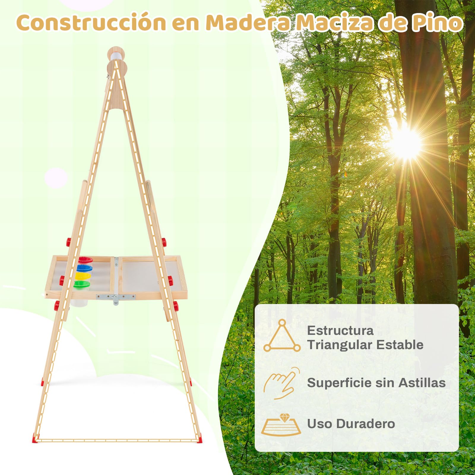 COSTWAY 3 en 1 Pizarra Caballete Infantil, Caballete Plegable con Pizarra Magnética de Doble Cara, Rollo de Papel, Altura Ajustable, Pizarra Magnética Infantil