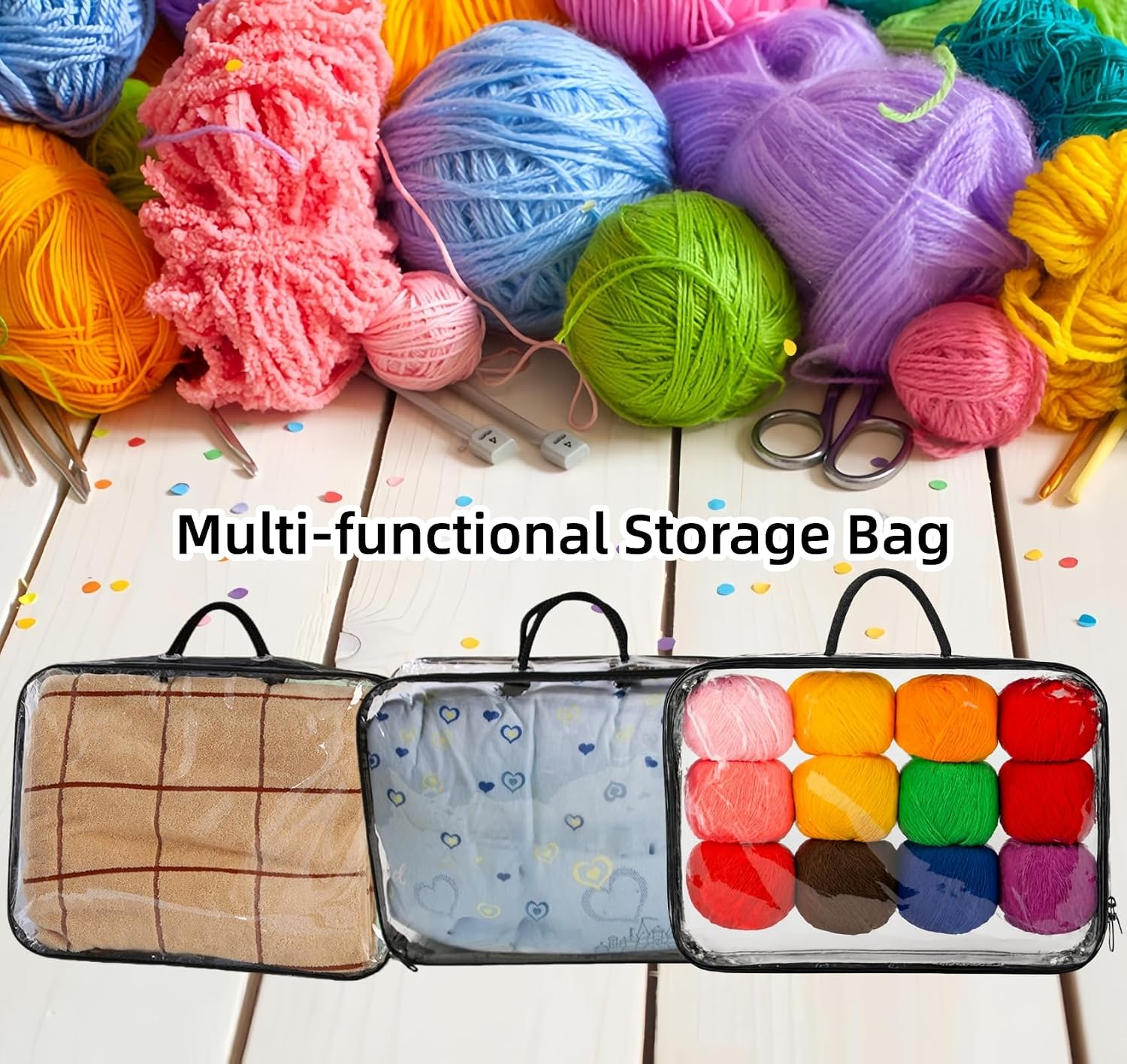 1 Pack Clear Yarn Storage Bags, Yarn Balls Storage Organizer Tote Bag for Knitting Needles Crochet Hooks 16x12x4 Inches