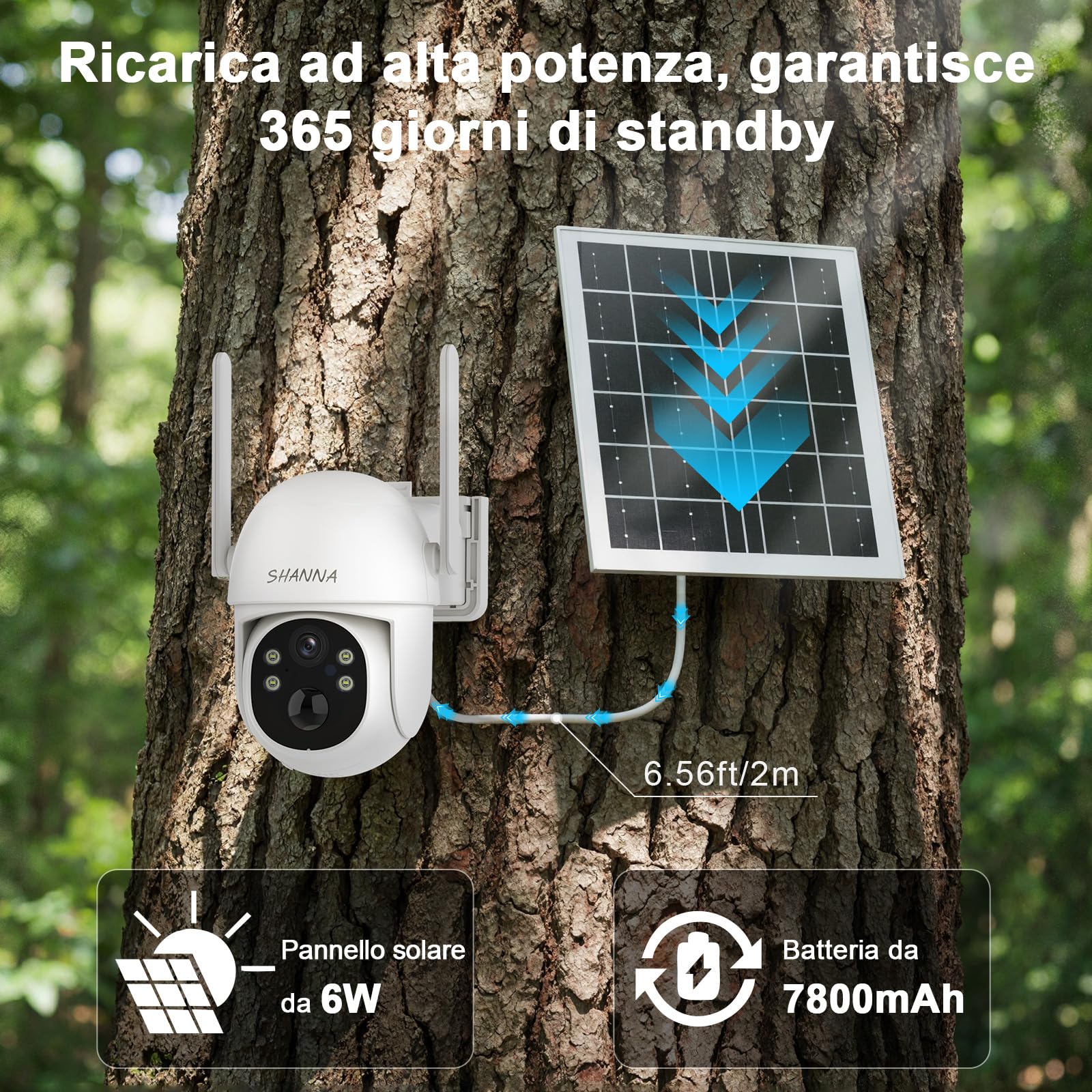 [Dati illimitati gratuiti a vita]Telecamera con eSIM 4G da Esterno,2K Telecamera 4G con Pannello Solare da 6 Watt,Zero costi mensili,7800mAh Batteria,Visione Notturna a Colori,Tracciamento Automatico