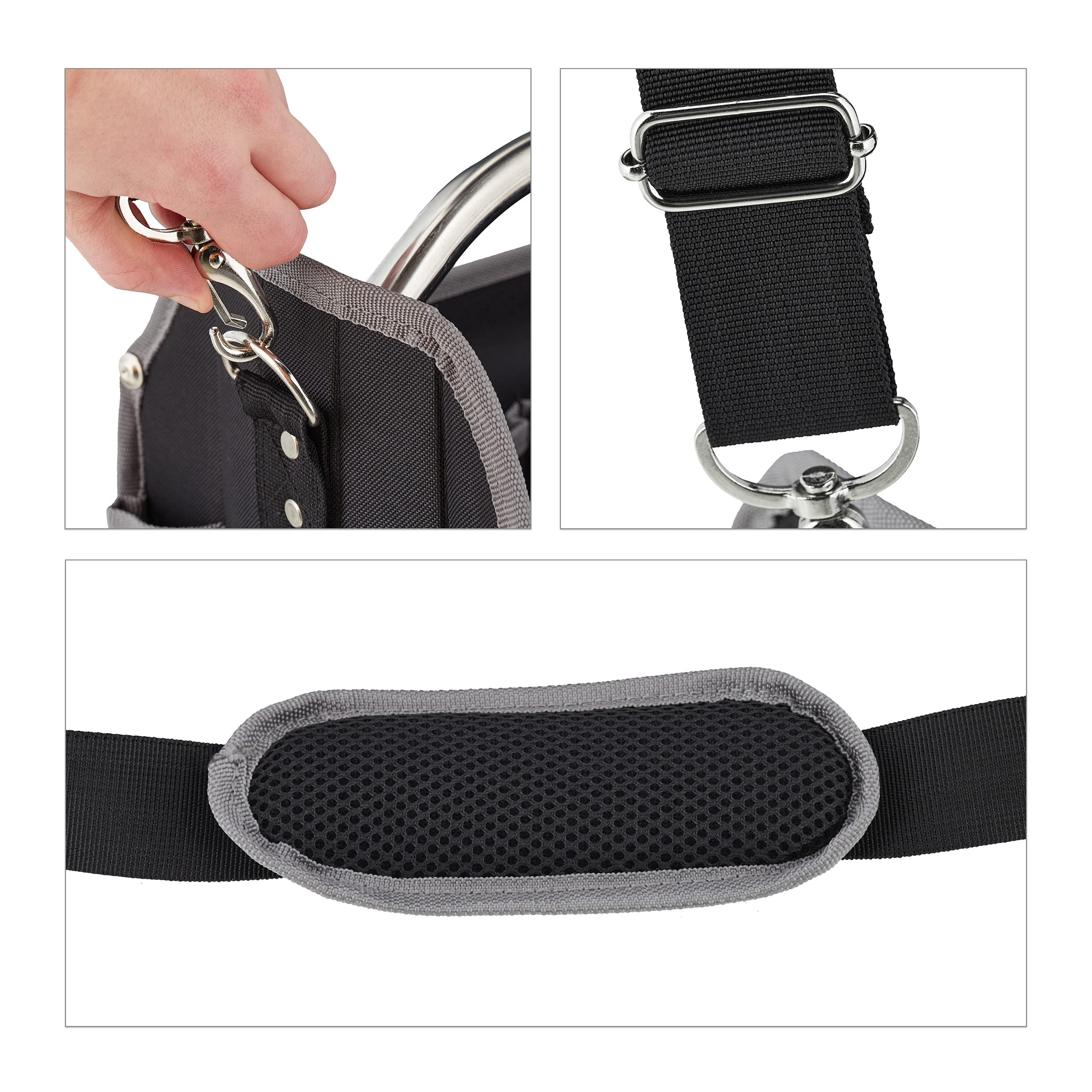 Relaxdays Borsa per Gli Attrezzi, Vuota, con Manico e Cintura, Scoparti per Gli Utensili, da Lavoro, 30x42x23 cm, Nero