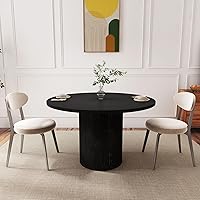 Vista 2 de 47 Inch Round Dining Table, Farmhouse Fluted Dining Kitchen Table, Modern Wood Small Circle Dining Table for Kitchen Living Room, Black