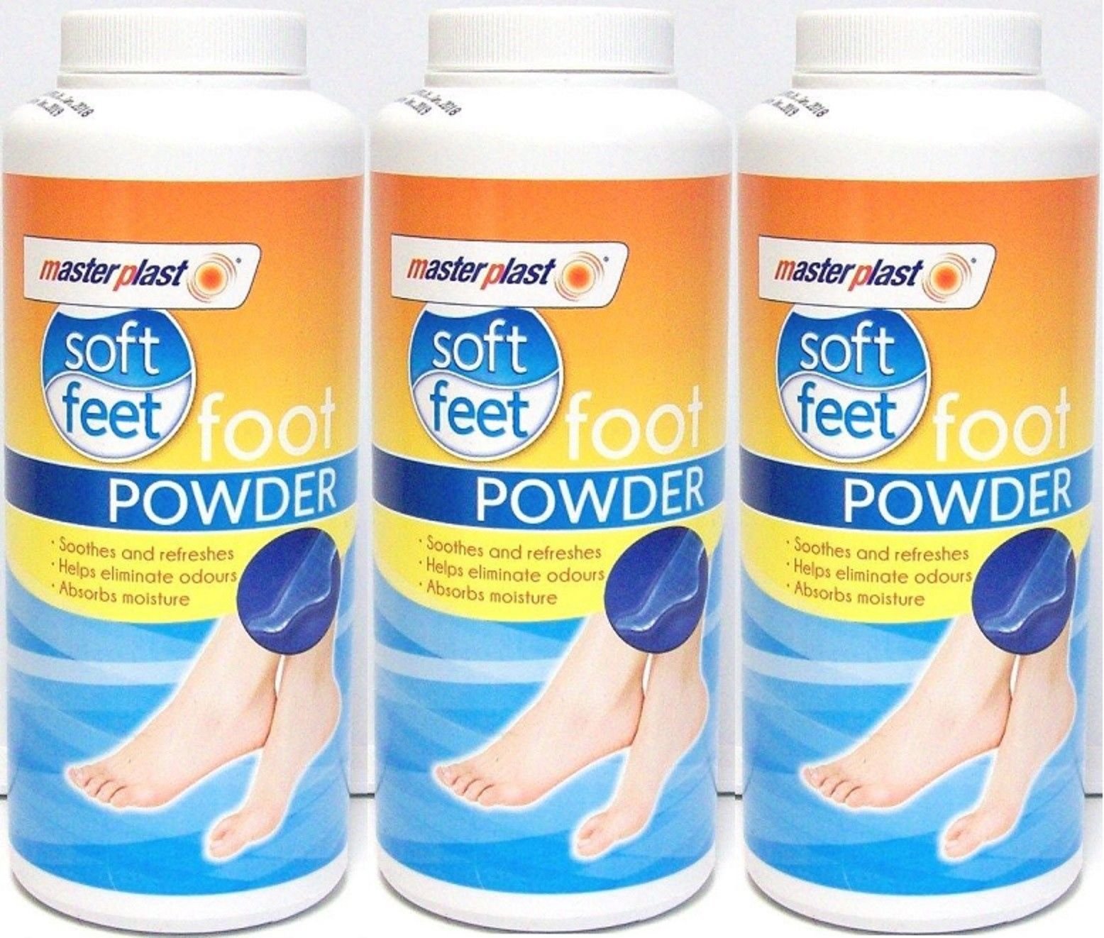 Scotvision® 3 x Masterplast Soft Feet Foot Powder Talc Soothes & Refreshes Eliminates Odour'