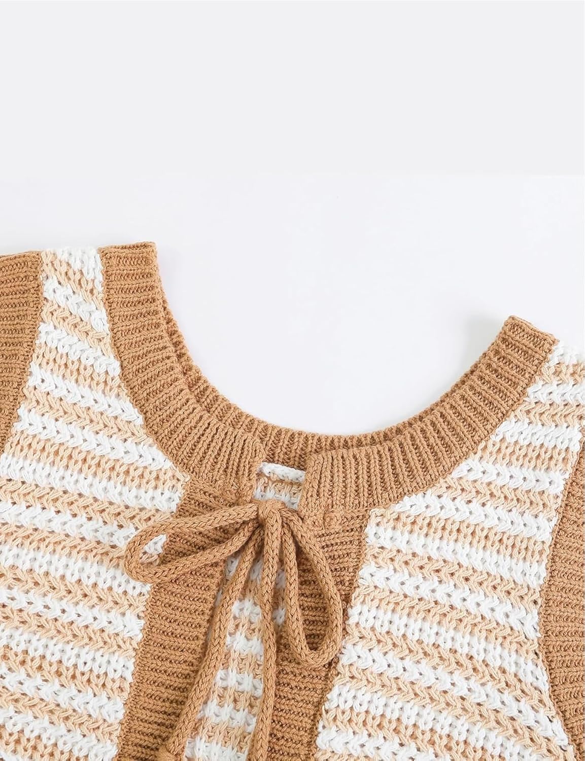Yvipette Women Sweater Vest Sleeveless Crochet Tops Casual Color Block Tie Back Knit Tank Tops Striped Crop Tank Tops - Image 3