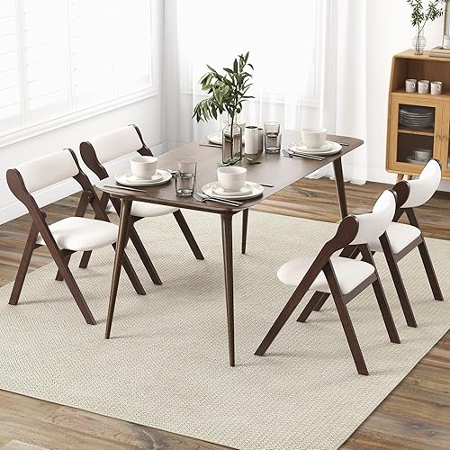 Miniatura 8 de Giantex Juego de 2 sillas de comedor plegables, sillas de cocina tapizadas con respaldo y asiento acolchados cómodos, marco de madera de goma,