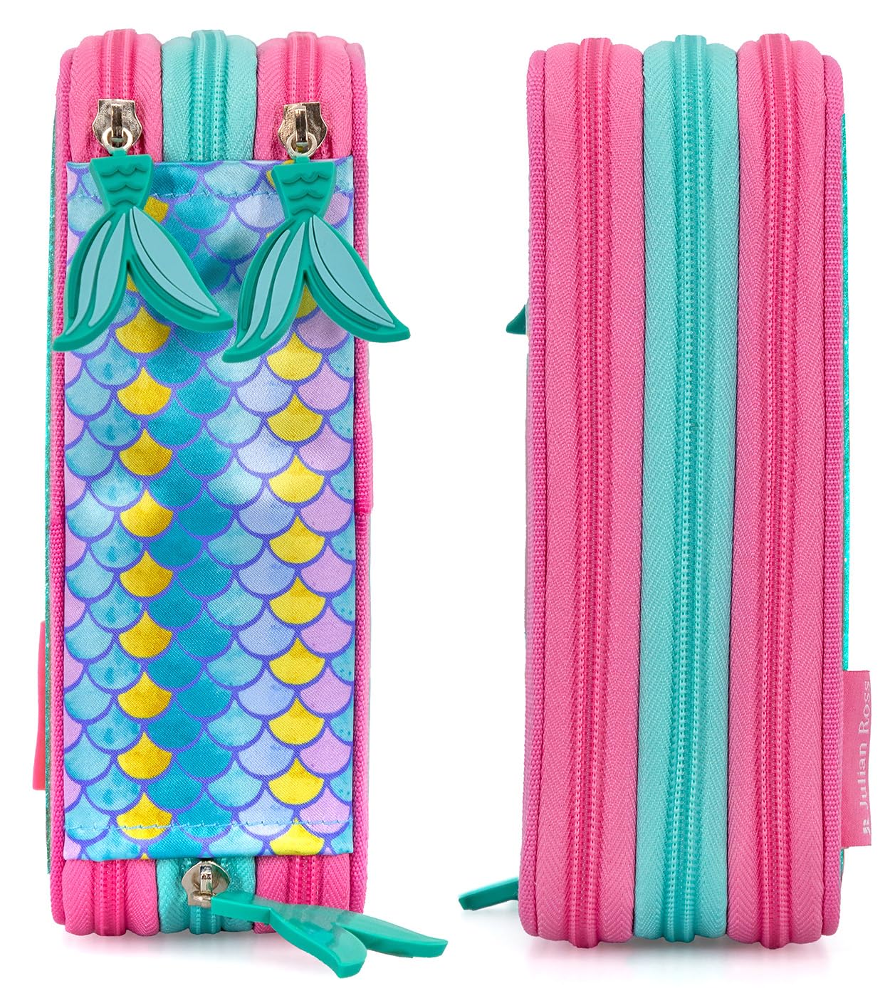 Plumier Triple 45 Piezas – Estuche Escolar Completo con Bolígrafos Gel Borrables, Lápices 4.0 mm, Rotuladores, Tijeras, Pegamento – Ideal Primaria y Regalo niña – Sirena Brillante – Julian Ross