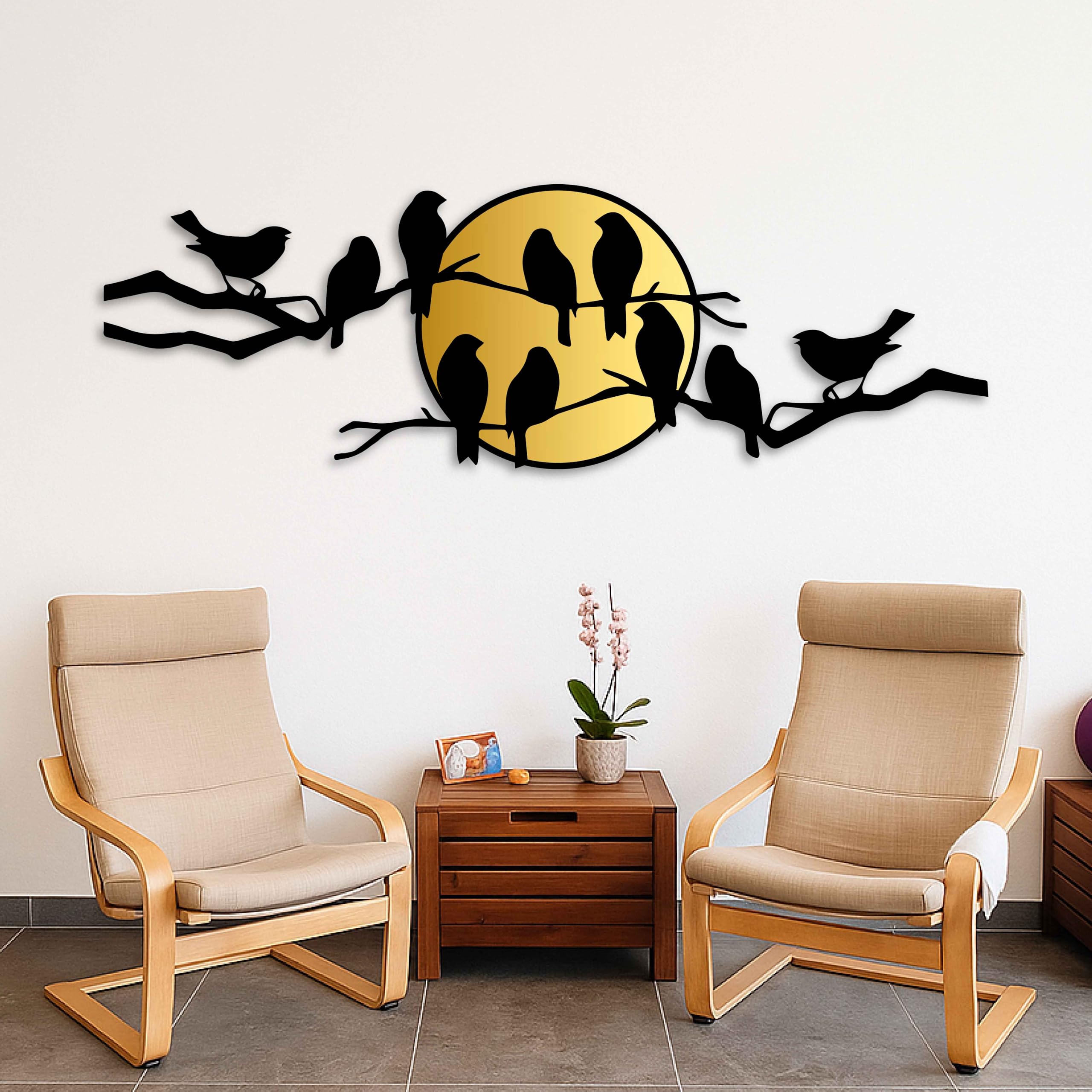 Vögel Metall Wanddekoration, Vogel auf Ast Metall Wandkunst Outdoor Vögel und Sonnenuntergang Dekoration, Baum Ast Wandkunst für Terrasse, Veranda, Garten und Outdoor, Moderne Wohnkultur für