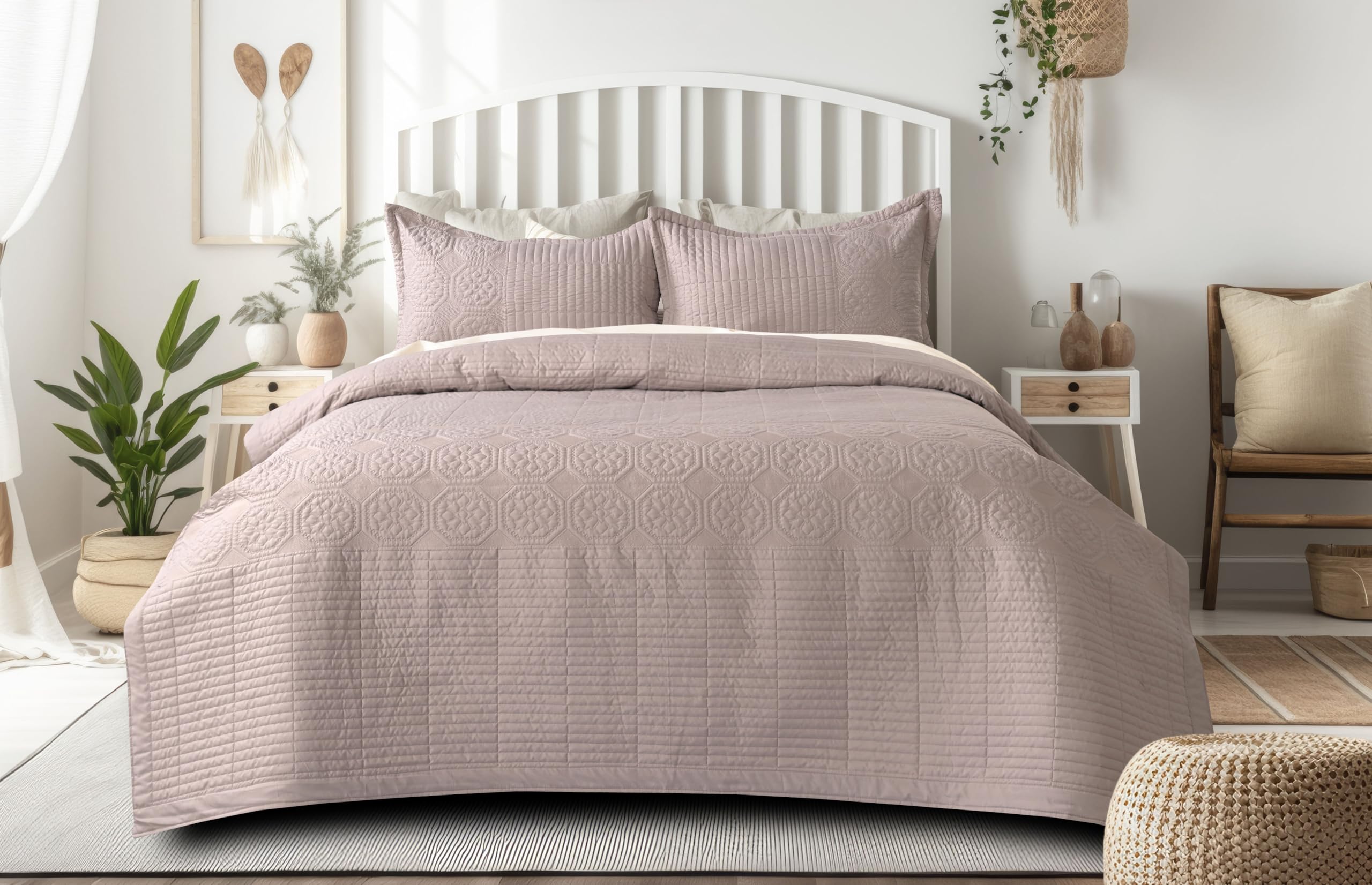 ROSS HOME & LIVING Premium Ultra Soft Cotton Iconic Bed Cover Bedding Set King Size with Two Pillow Covers Double Bed Spread Size - 228 cm x 254 cm Pillow Cover : 46 cm x 69 cm x 5 cm-Taupe