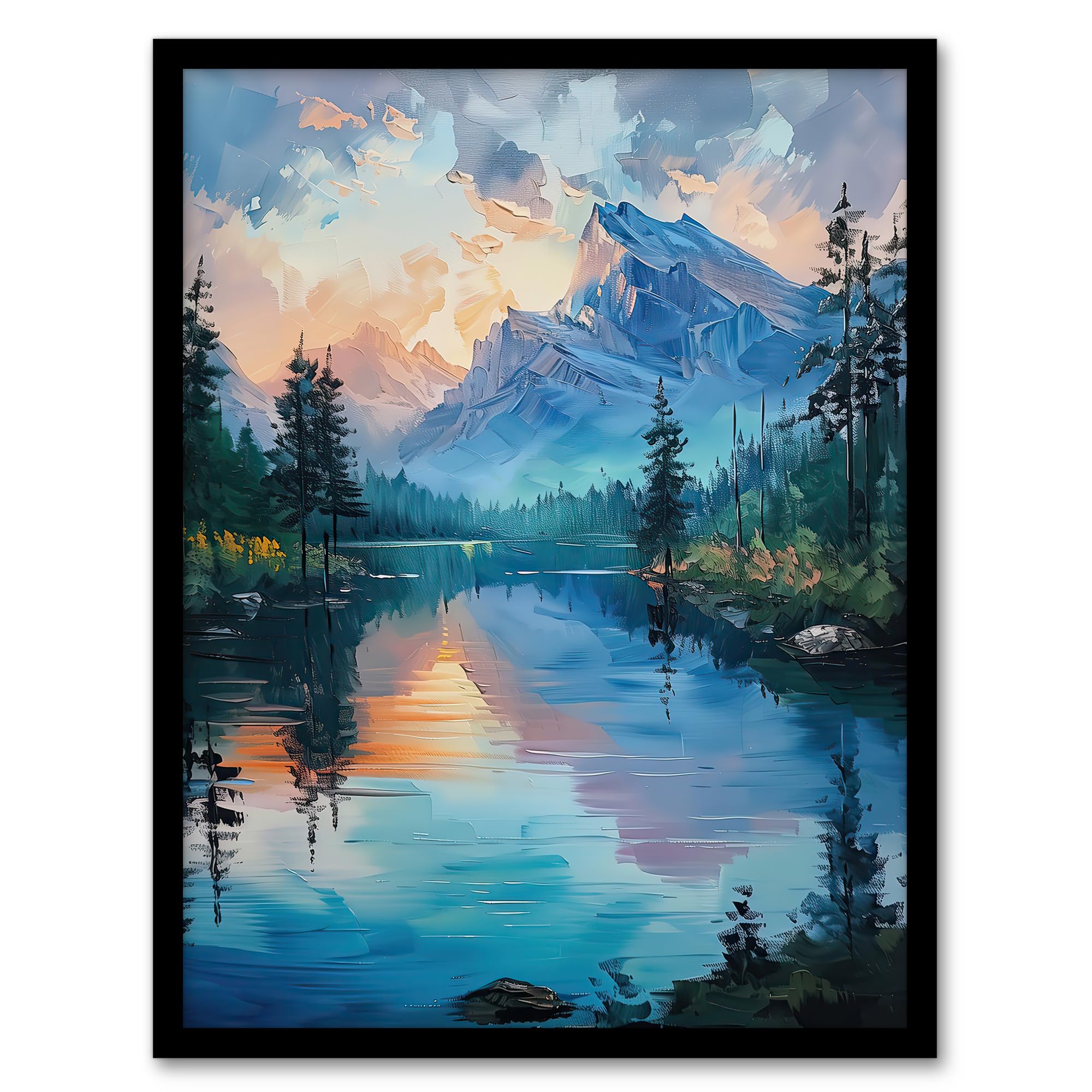 Artery8 Framed A4 Lake District Helvellyn Sunset Oil Painting Calm Living Room Artwork Framed Wall Art Print A4