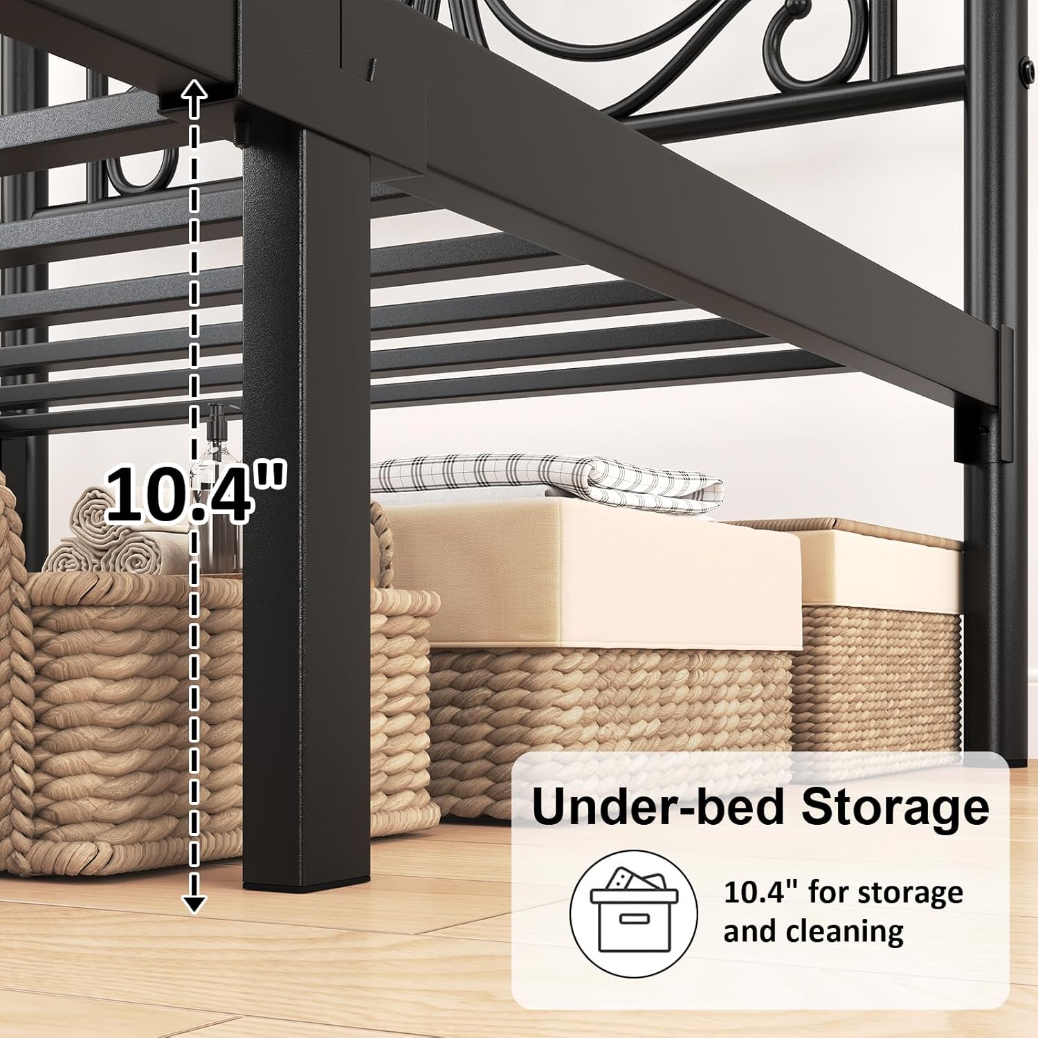 Queen Size Metal Platform Bed with Butterfly Pattern Design Headboard and Footboard/Mattress Foundation/Under Bed Storage/No Box Spring Needed/Easy Assembly/Noise Free/Black