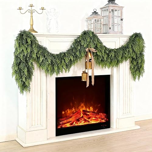Miniatura 6 de YXZZWL - Guirnalda de cedro sintético realista para chimenea, artificial con follaje y hojas de pino realistas para fiestas, mesas, ventanas,