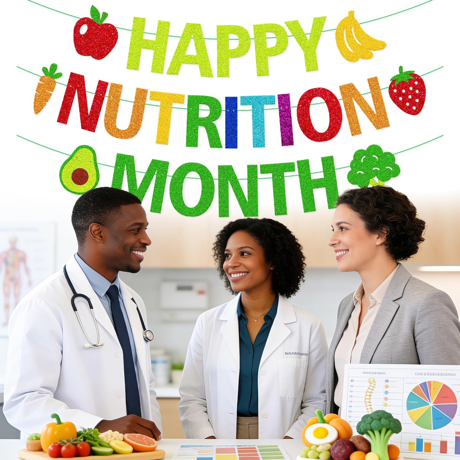 Happy Nutrition Month Banner Nutrition Month Decoration for School Classroom Student Children Healthy Eating Motivation Party Supplies