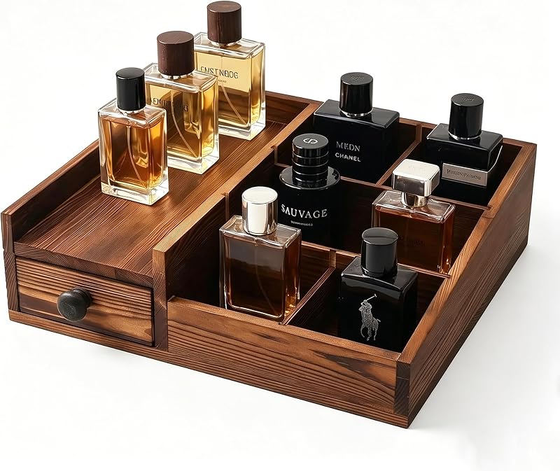 Organizador de Perfumes Fengligoo em Madeira com Gaveta, Marrom-escuro 1BG9911