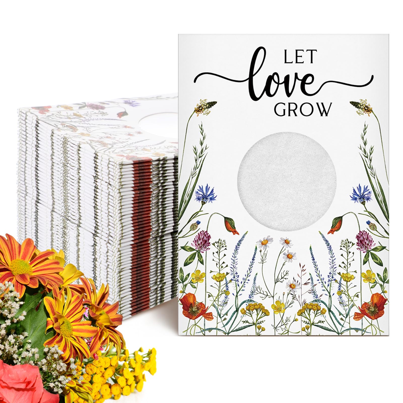 Fumete 100 Pcs Let Love Grow Seed Packets Wedding Favor for Guests Bulk Envelope Kraft Bag with Window Flower Resealable Seed Storage Packets for Wedding Party Favors Bridal Shower