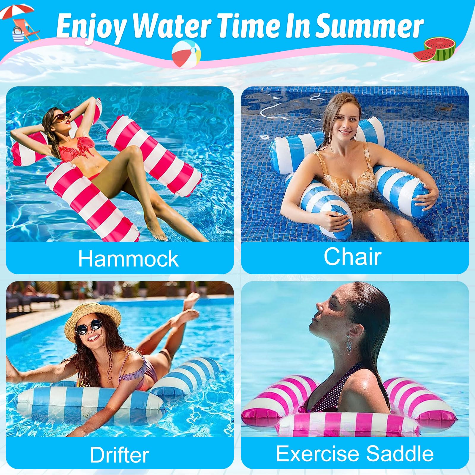 2 Pack Pool Inflatables for Adults Lilo Pool Inflatables, 4 in 1 Water Hammock Swimming Pool Floats with Air Pump - Image 3