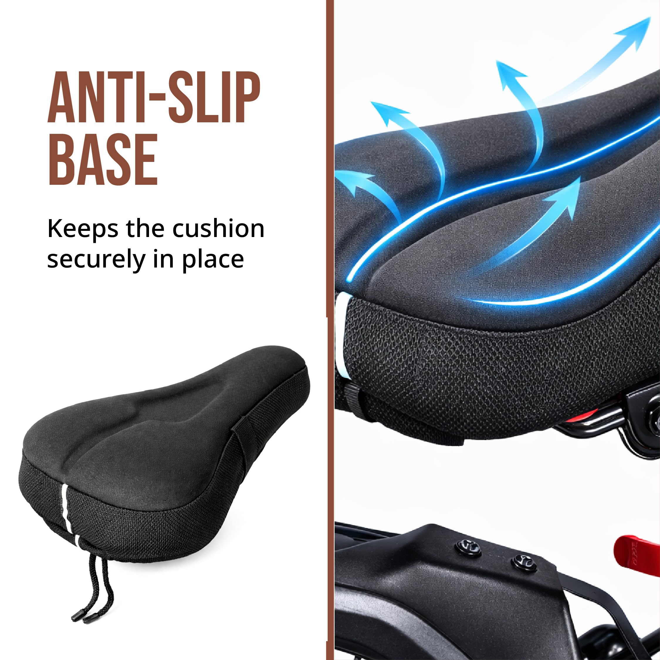 HAPPYMILES Gel Bicycle Seat Cushion Cover – Premium Soft Gel Material | Extra Soft Cushion for Indoor & Outdoor Cycling | Shock Absorbing Saddle Pad for a Smooth, Pain-Free Ride (Black) 1