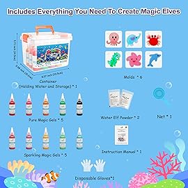 Kiditos Magic Water Elf Toy Kit-Squishies for Kids, 10 Gels & 6 Molds, Magic Gel Water Pets Sensory Toy, Fun DIY Craft Kit, Party Favors, Birthday & Christmas Gifts for Kids Ages 3+