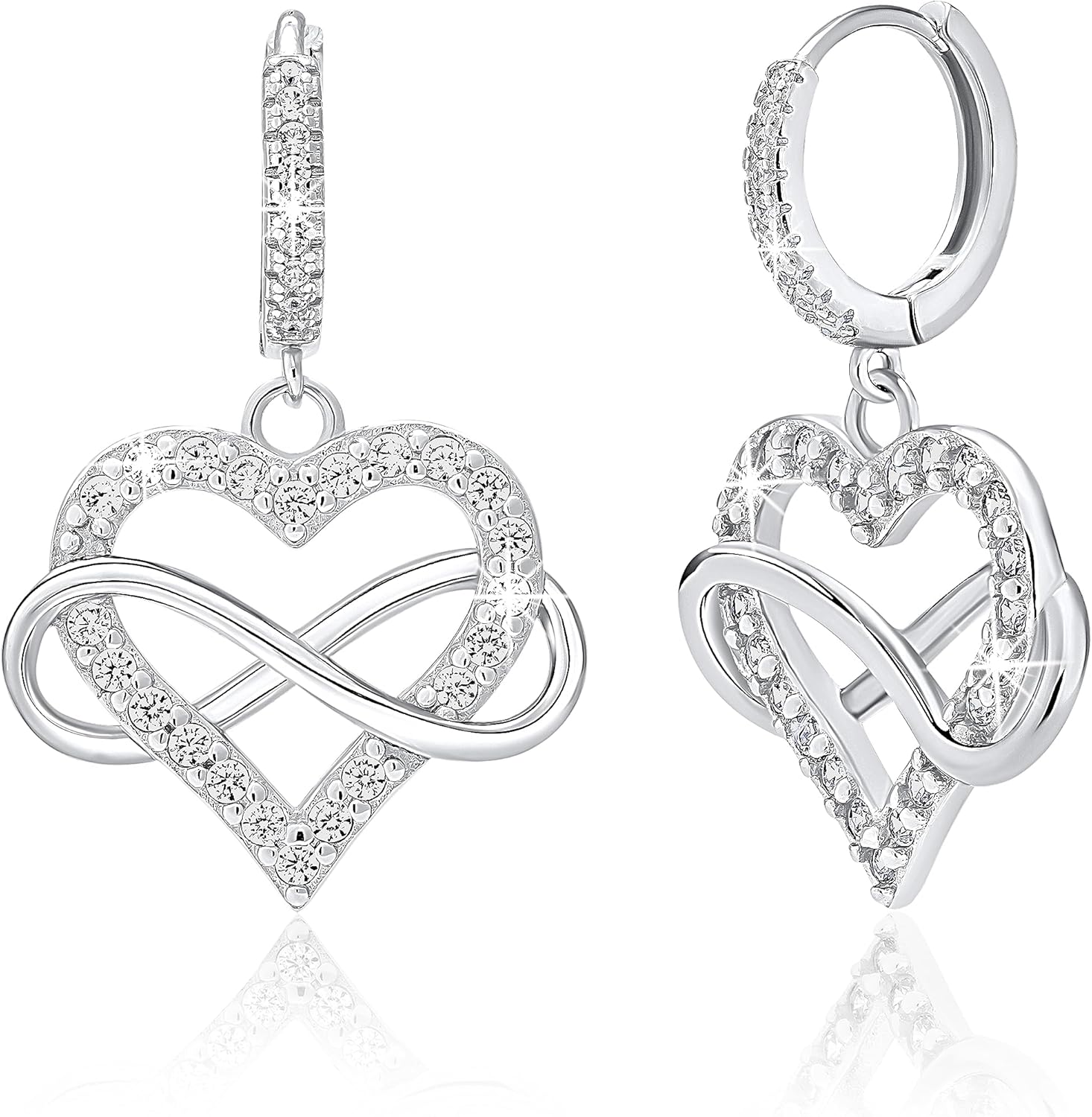 Sash & Soph Infinity Heart Earrings, Hanging Heart Earrings for Women, 925 sterling Silver and Cubic Zirconia Dangling Earrings, Jewelry Gifts for Women, Mom, Wife, Girlfriend