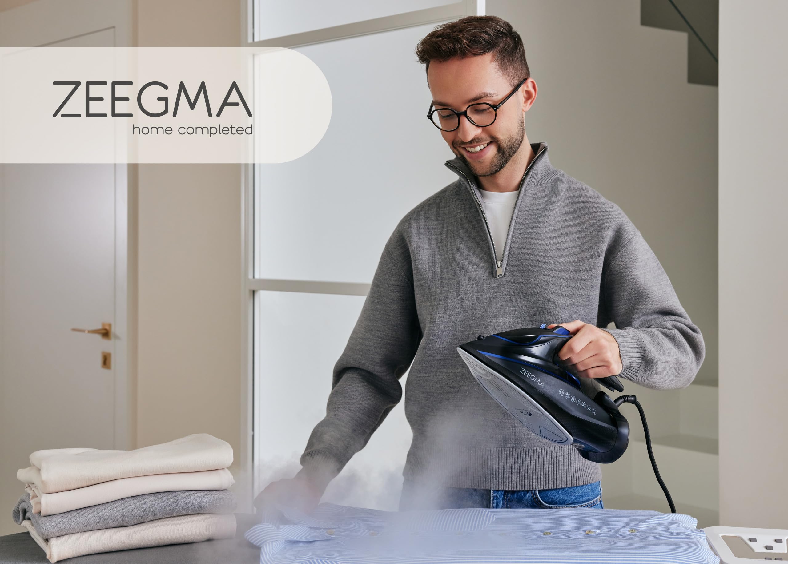 ZEEGMA EISIG BASE Plancha con Cable 3100 W con Revestimiento Cerámico, Planchado a Vapor y en Seco, Salida de Vapor de hasta 40 g/min, Depósito de 320 ml Autolimpieza, Anti-Drip y Anti-Calc