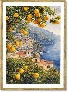 Framed Lemon Tree Landscape Poster Canvas Print Art Wall Art Painting Pictures Wall Decor Vintage Aesthetic Exquisite Home Decor Living Room Kitchen Apartment (Gold Framed,16" Lx24 W)
