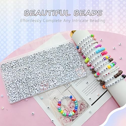 Miniatura 7 de Amaney - 1450 cuentas del alfabeto, de 0.157 x 0.276 pulgadas, redondas, acrílicas, con forma de corazón rojo A-Z y cuentas de corazón negro para