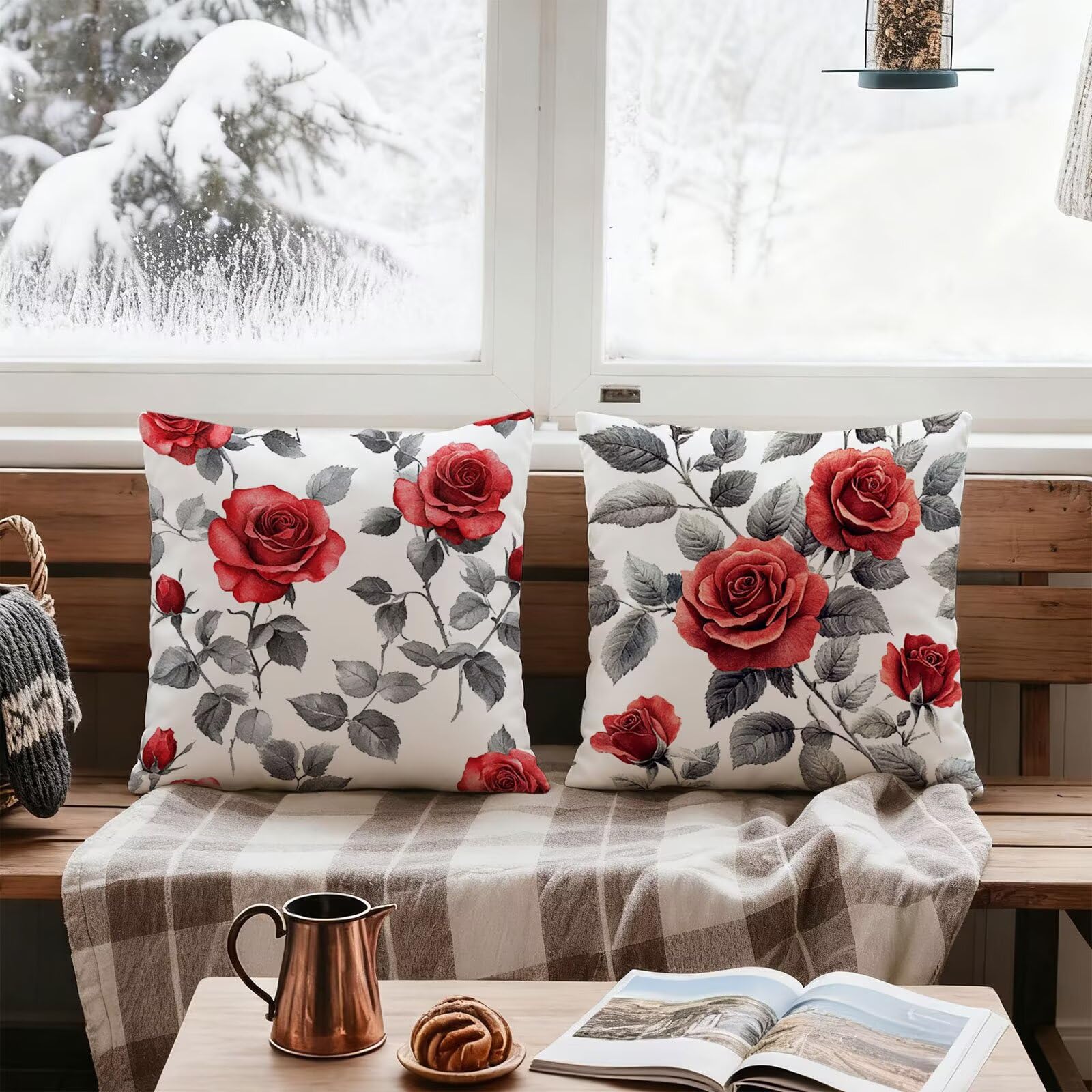 Rojo Funda Cojin 60x60 Flor Funda Almohada 60x60 Cojines Sofa Súper Suave Fundas Cojines Decorativos Fundas Almohadas 4 Piezas Almohada Cervicales y Cuello, para Hogar Cama Salon Decoracion E - 807