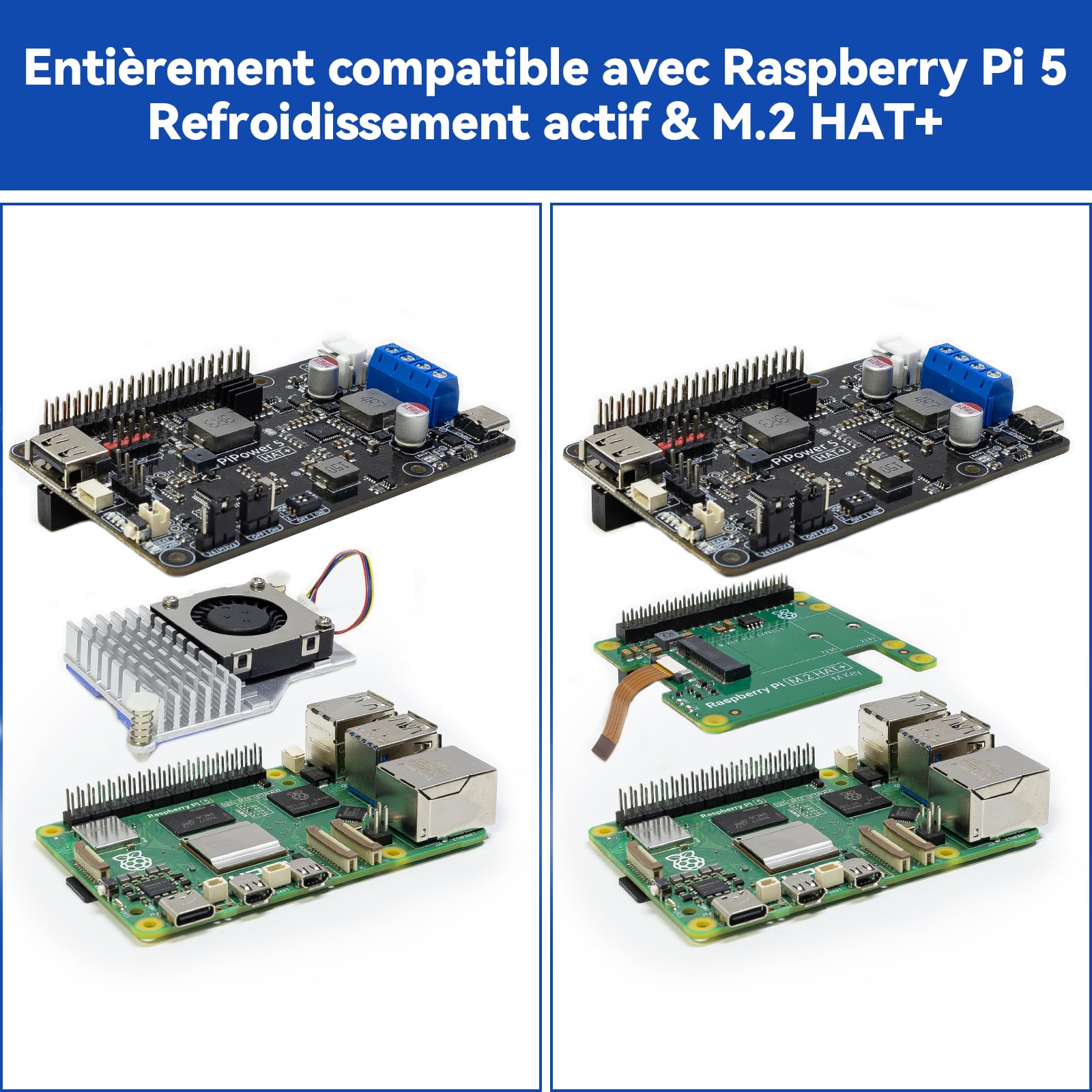 PiPower 5 UPS Hat pour Raspberry Pi 5/4B/3B+/Zero 2 W, Alimentation 5V/5A avec Batterie de Secours, arrêt sécurisé, alertes intelligentes, USB-C PD 45W pour NAS, Serveur et Home Assistant