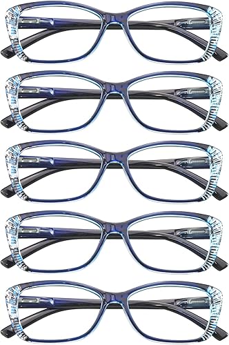 VisionGlobal 4 pares5 pares de anteojos de lectura con bisagra de resorte, lentes de bloqueo de luz azul para mujereshombres