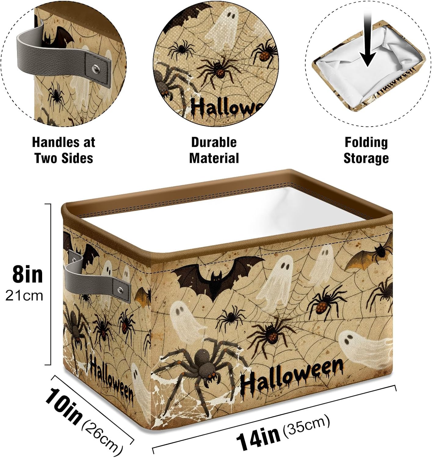 Halloween Baskets,Spooky Baskets Storage Bins with Handles Foldable Organizer Storage Boxes 14 x 10 x 8