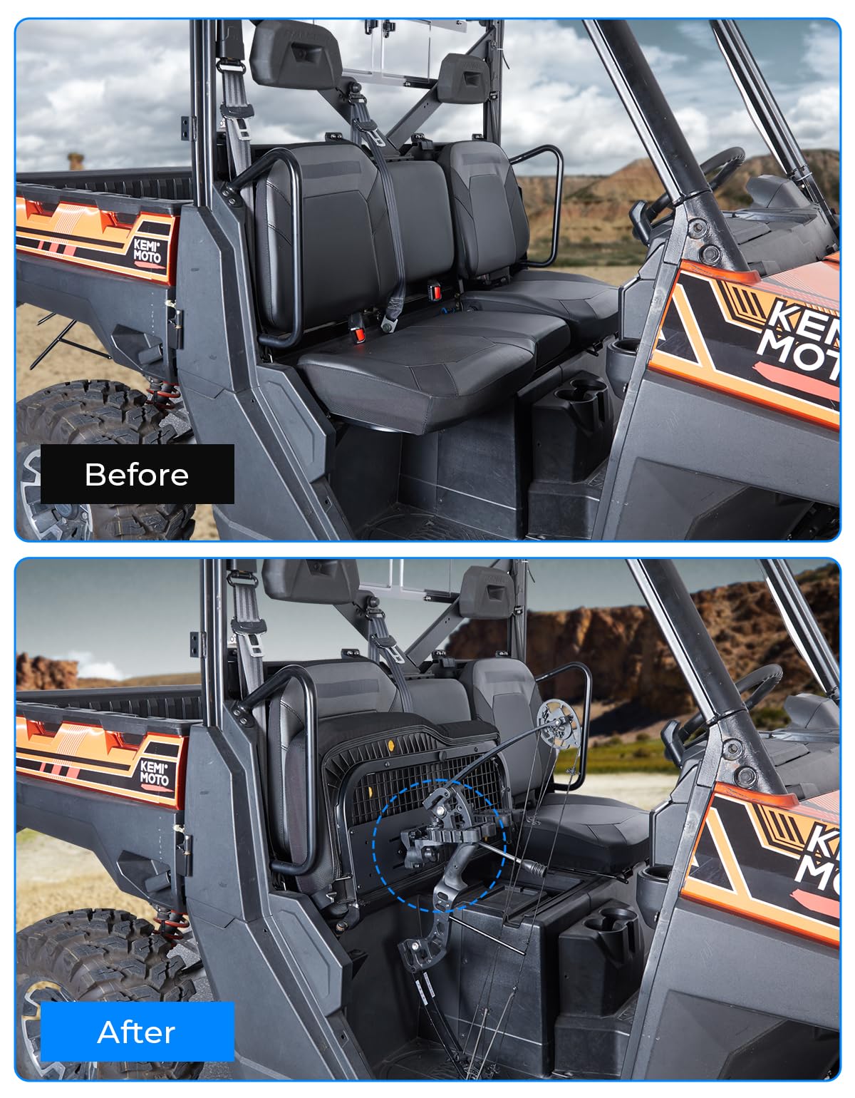 KEMIMOTO UTV Gun Holder Rack, Hidden Under Seat Gun Mount Bow Rack Tool Grips, Compatible with