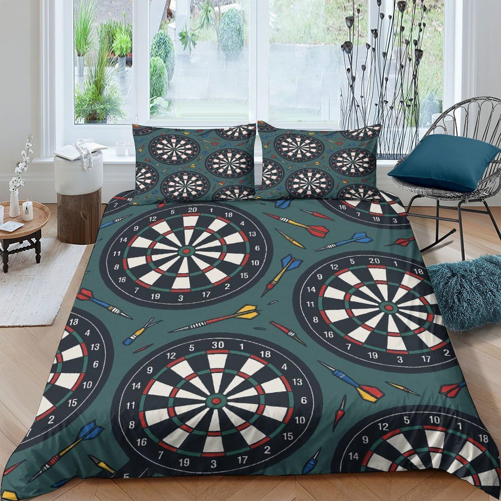 Ctjqhvkz Style-1 3D Printed Dartboard Pattern Fitted Sheet Microfiber Bedroom Decor Sports Theme Mattress Cover For Home Dorm Single（135X200cm）