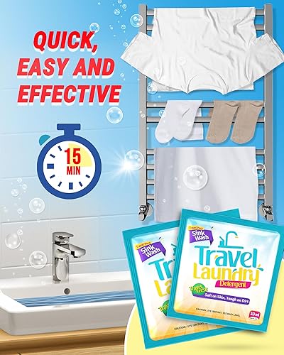 Miniatura 2 de Skywin Detergente para ropa de viaje de 0.3 fl oz  Paquete de 8 paquetes de detergente de viaje eficaz para lavar el fregadero  Jabón ligero de