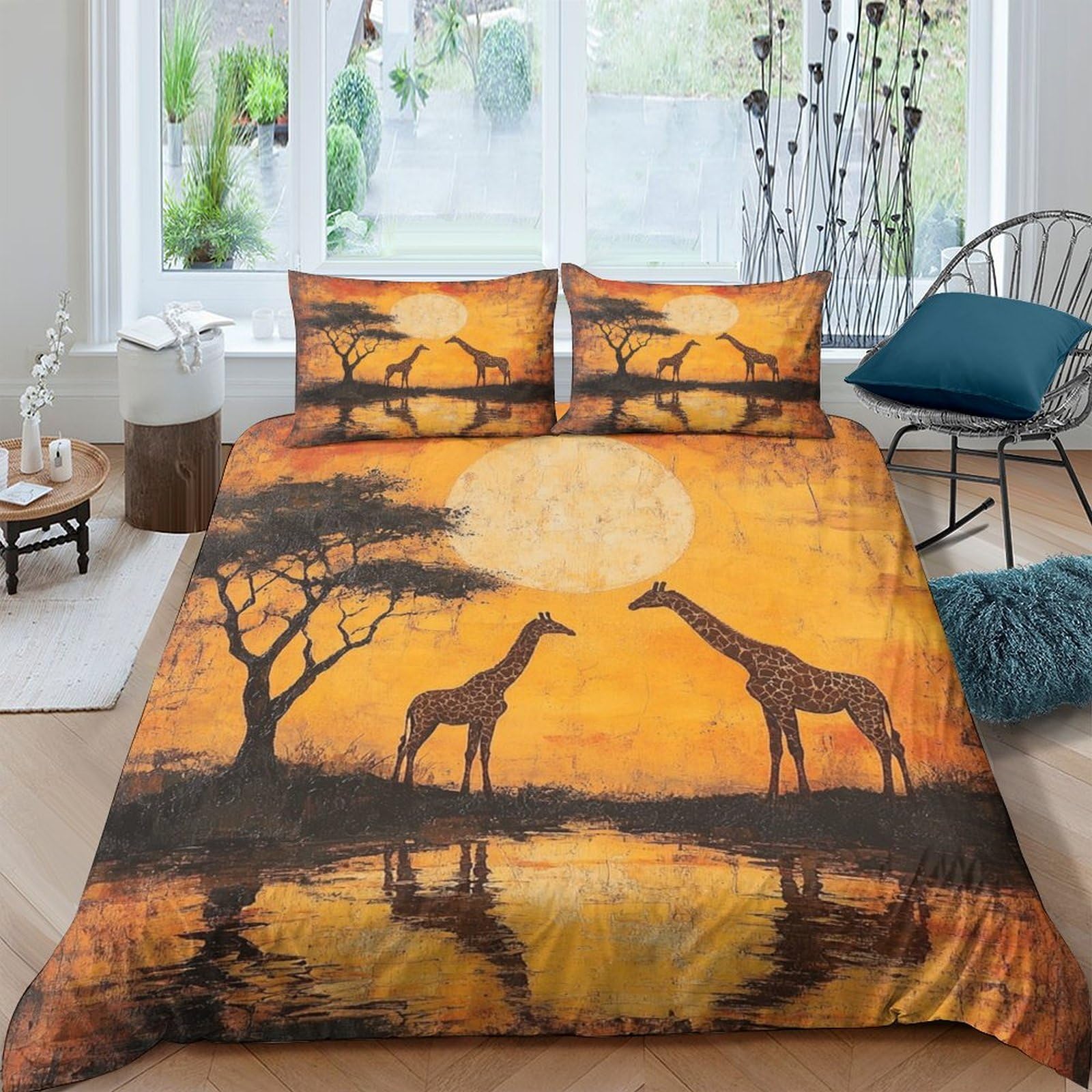 Ctjqhvkz Style-3 3D Printed Sunrise Savannah Fitted Sheet Microfiber Soft Giraffe Sunset Bed Cover For Bedroom Dorm Mattress Protection Decor Single（135X200cm）