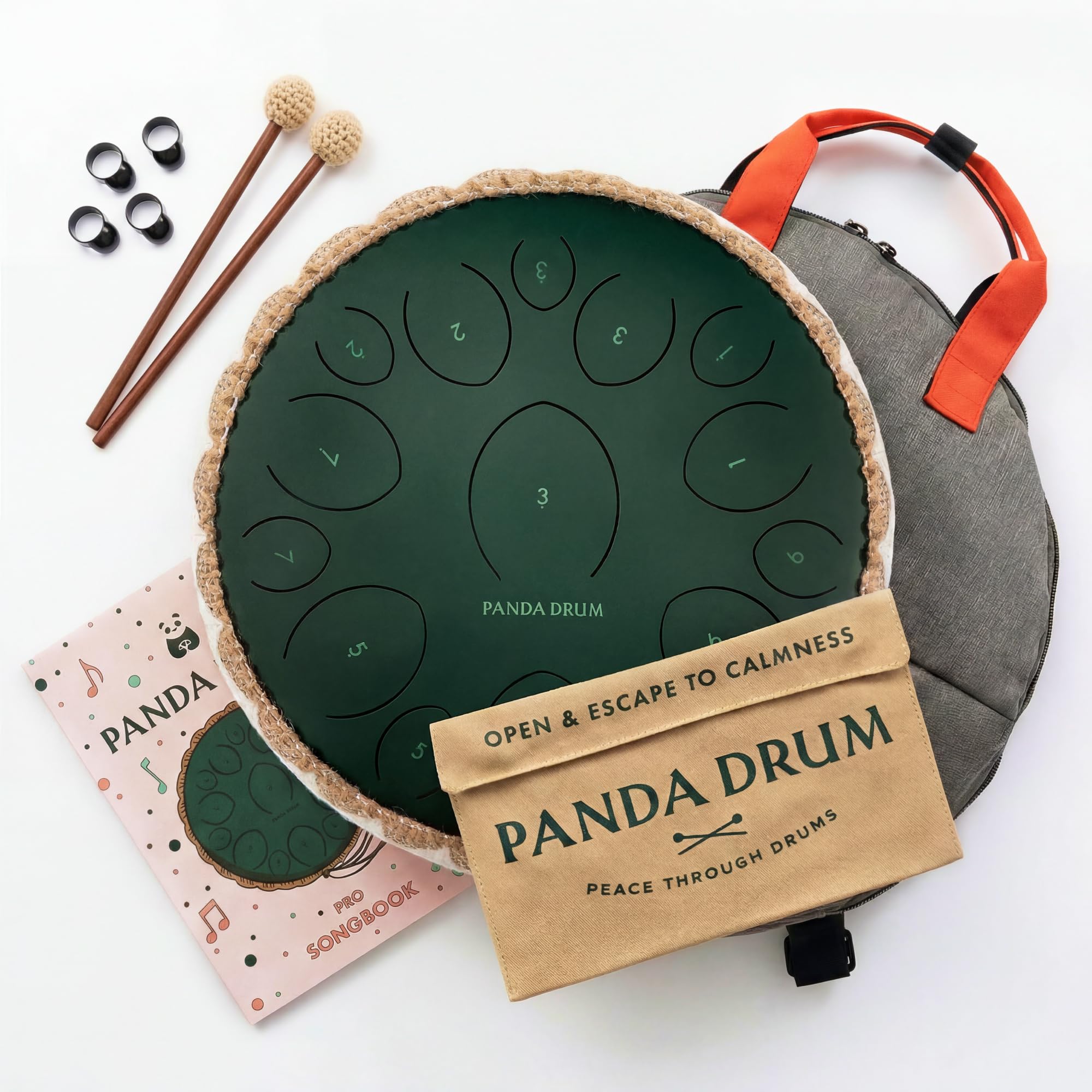 Panda Drum Pro (Green) | Steel Tongue Drum for Inside &amp; Outside | 15 Inch