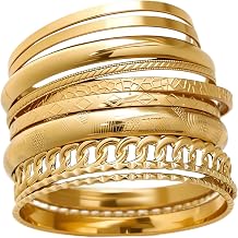 Gold Bangle Bracelets for Women, Indian Bangles Stackable Set, Multi Layer Textured 18K Gold Plated Chunky Bracelets Boho Jewelrys Set